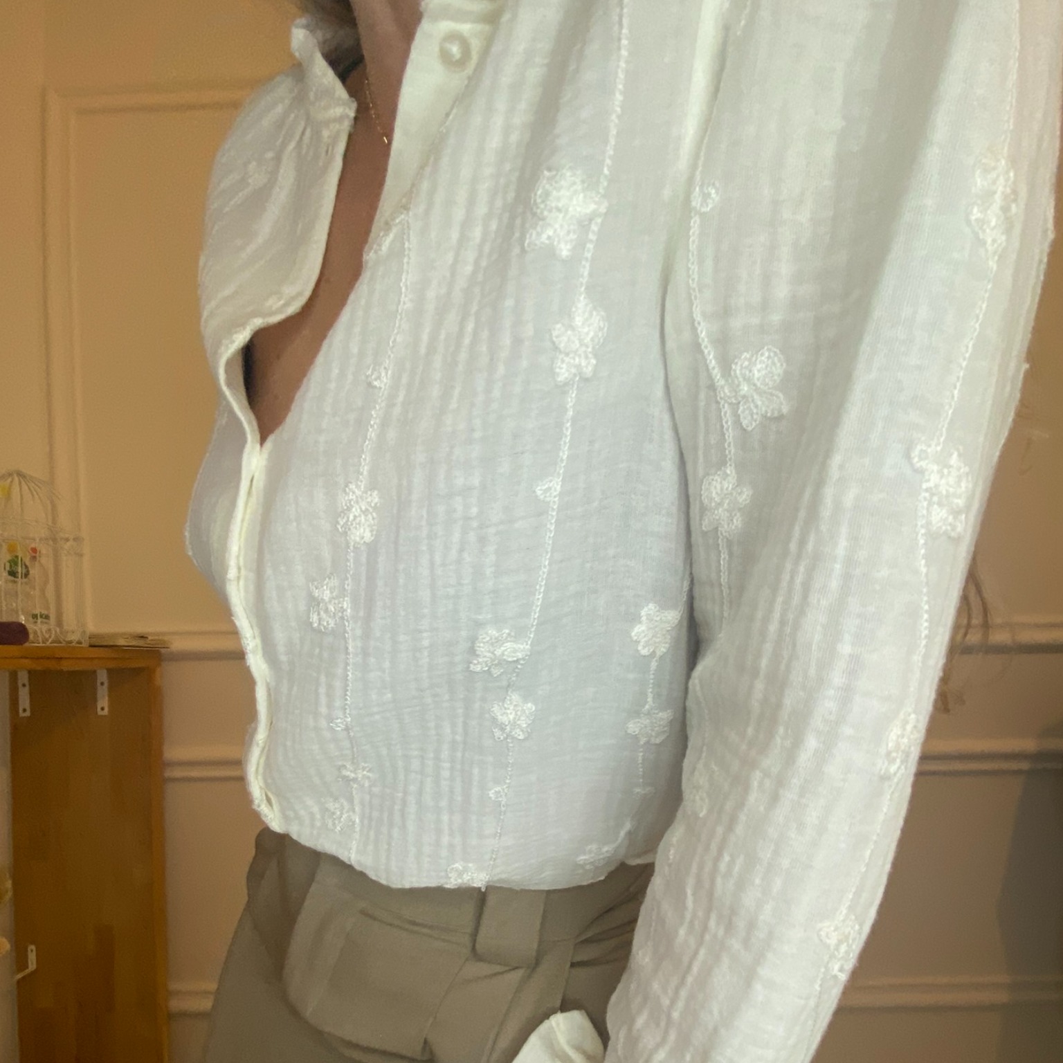 Chemise gazedecoton gaze de coton beige fleurs emma ella (7)