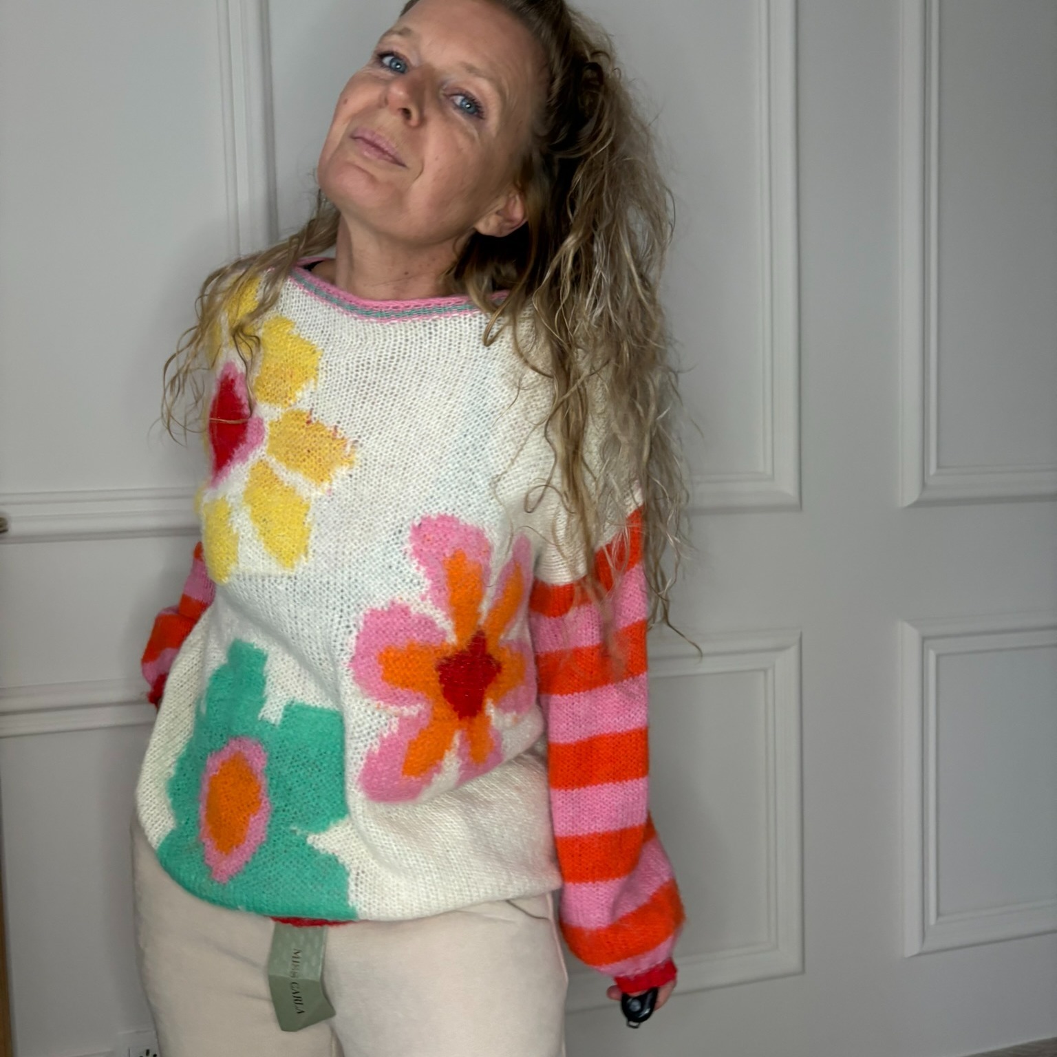 pull gold and silver fleurs maille multicolore (1)
