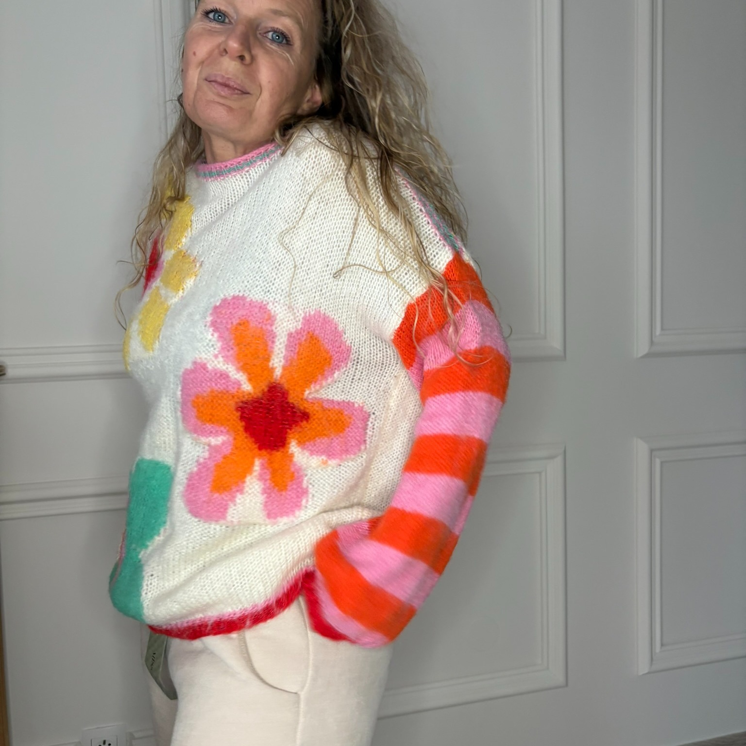 pull gold and silver fleurs maille multicolore (3)