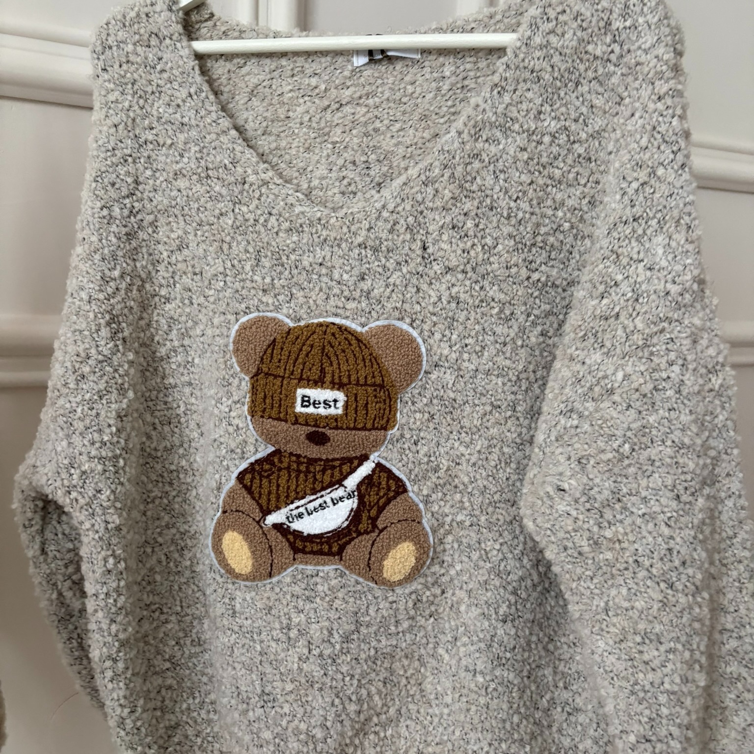 pull doudou carla giannini ourson best bear gris beige chiné
