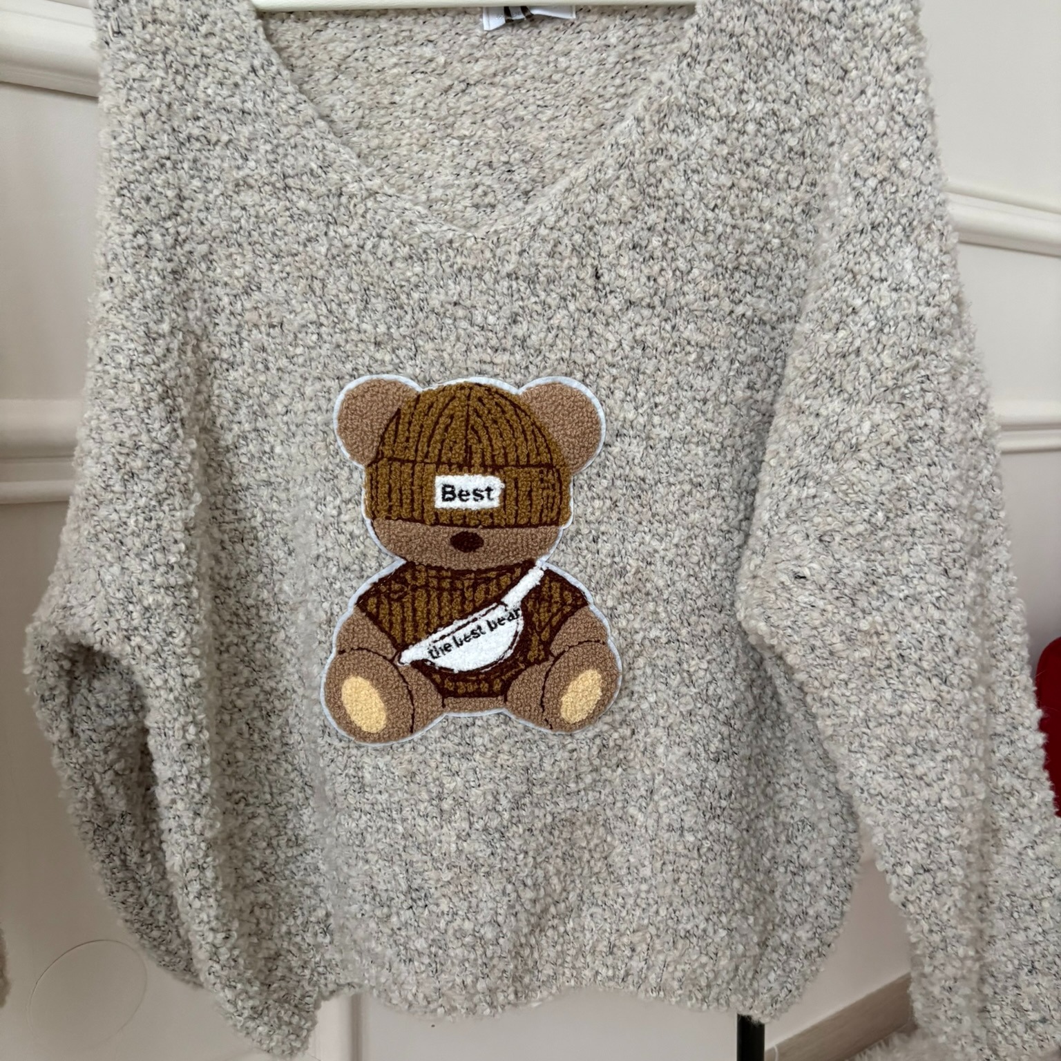 pull doudou carla giannini ourson best bear gris beige chiné (2)