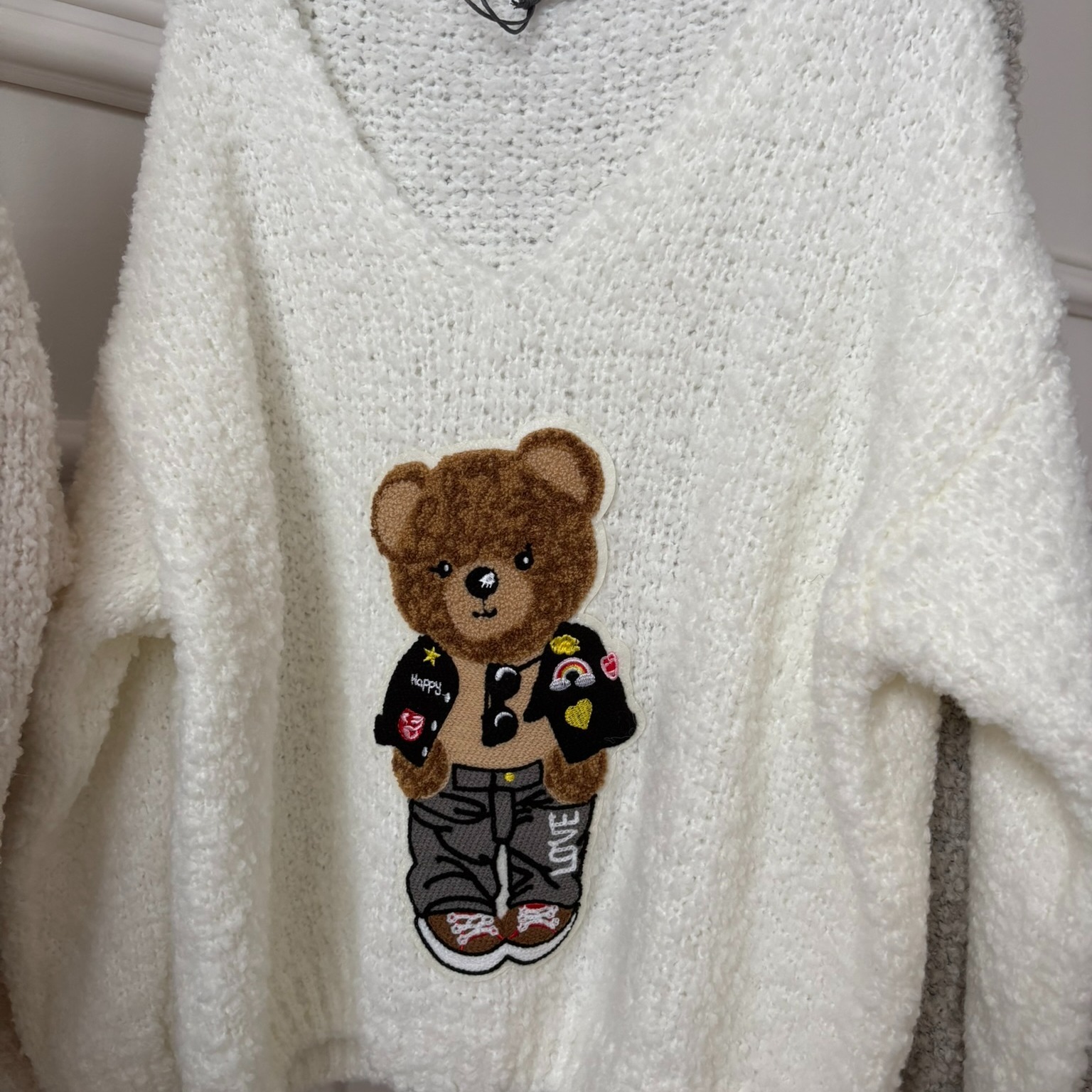 pull doudou carla giannini ourson happy love écru
