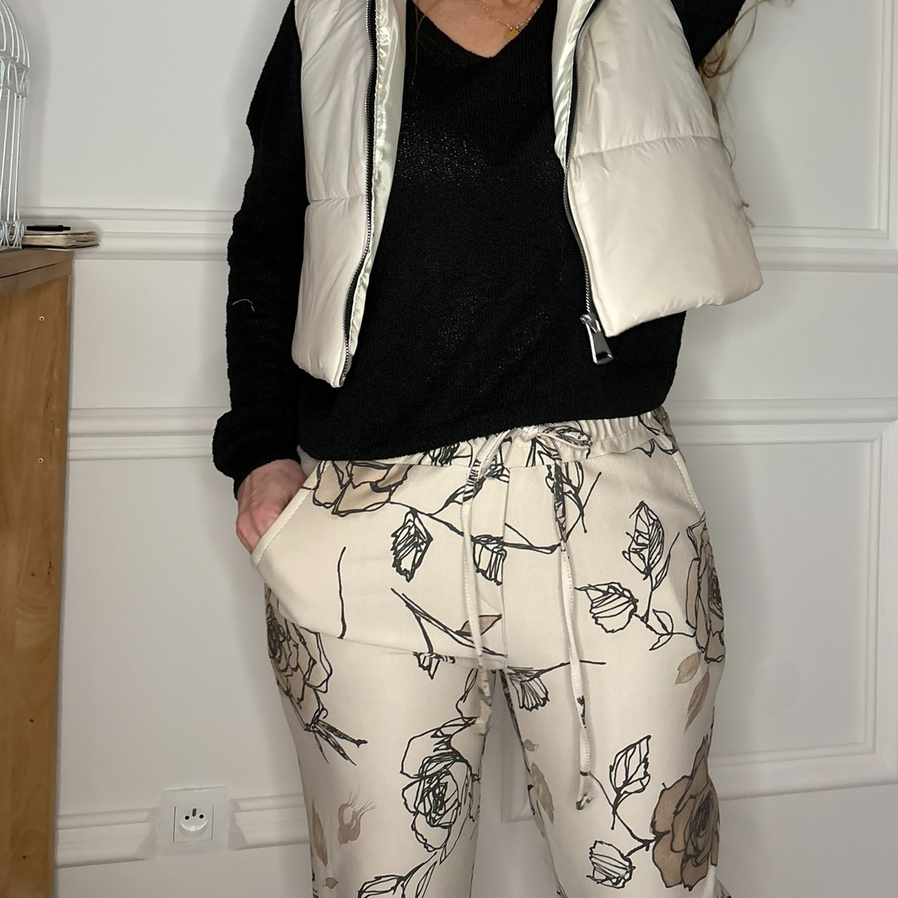 PANTALON FLEURS CARLA GIANNINI BEIGE MARRON (8)