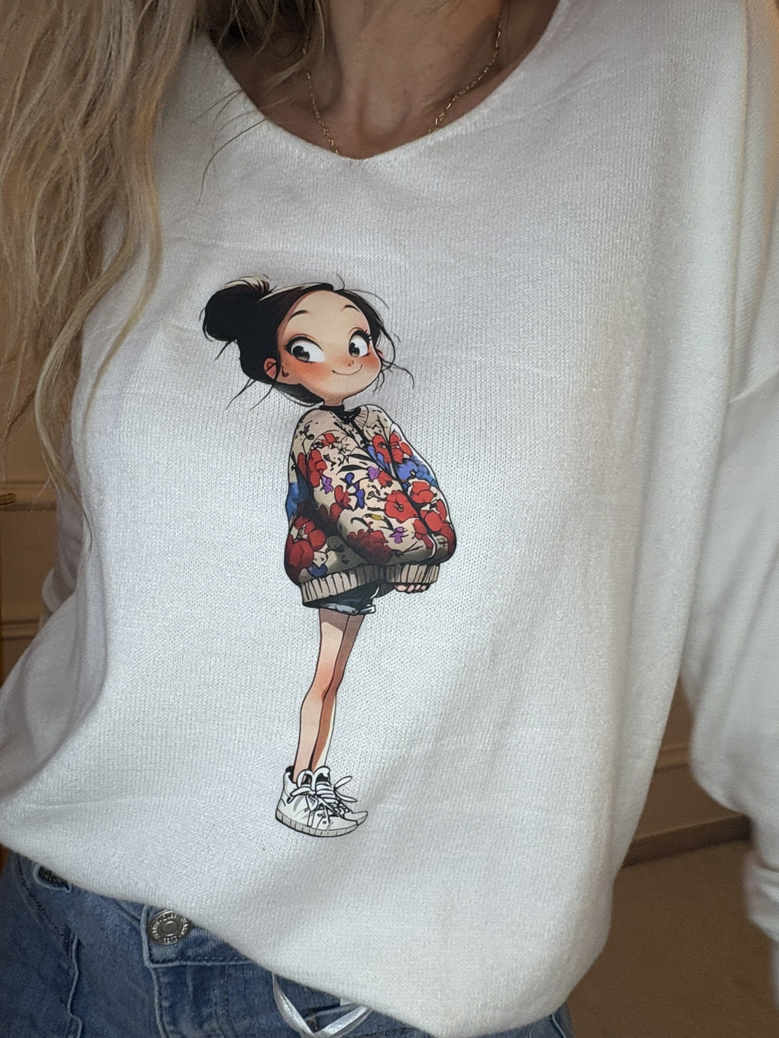 PULL BLANC MOTIF PËRSONNAGE DESSIN ANIME CARLA GIANNINI (8)