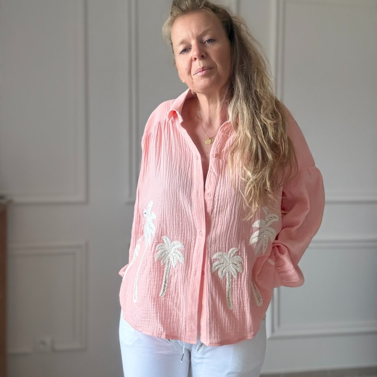 SARAH JOHN - VERSION M - MUSY MUSE BAHAMAS - Chemise rosecorail en gaze de coton (21)