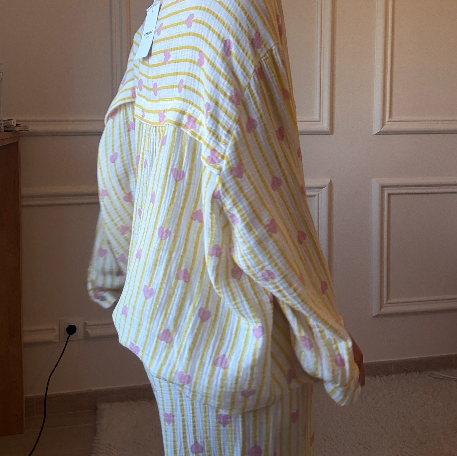 PANTALON ROSE ET JAUNE NOELINE EN GAZE DE COTON  (3)