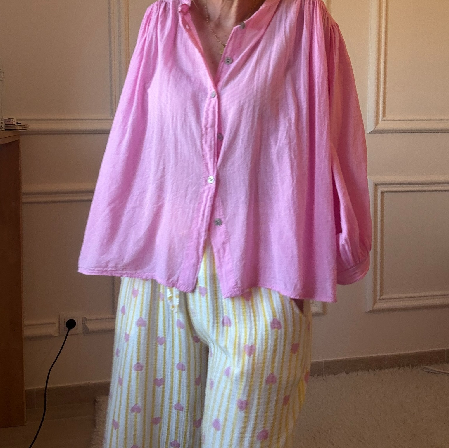 PANTALON ROSE ET JAUNE NOELINE EN GAZE DE COTON  (7)
