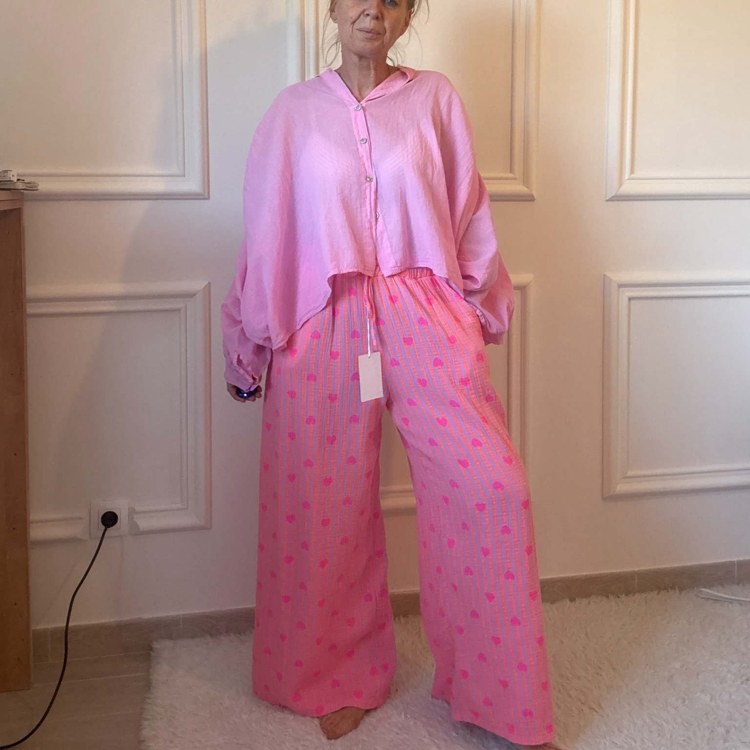 PANTALON ORANGE ET FUCHSIA NOELINE EN GAZE DE COTON  (3)