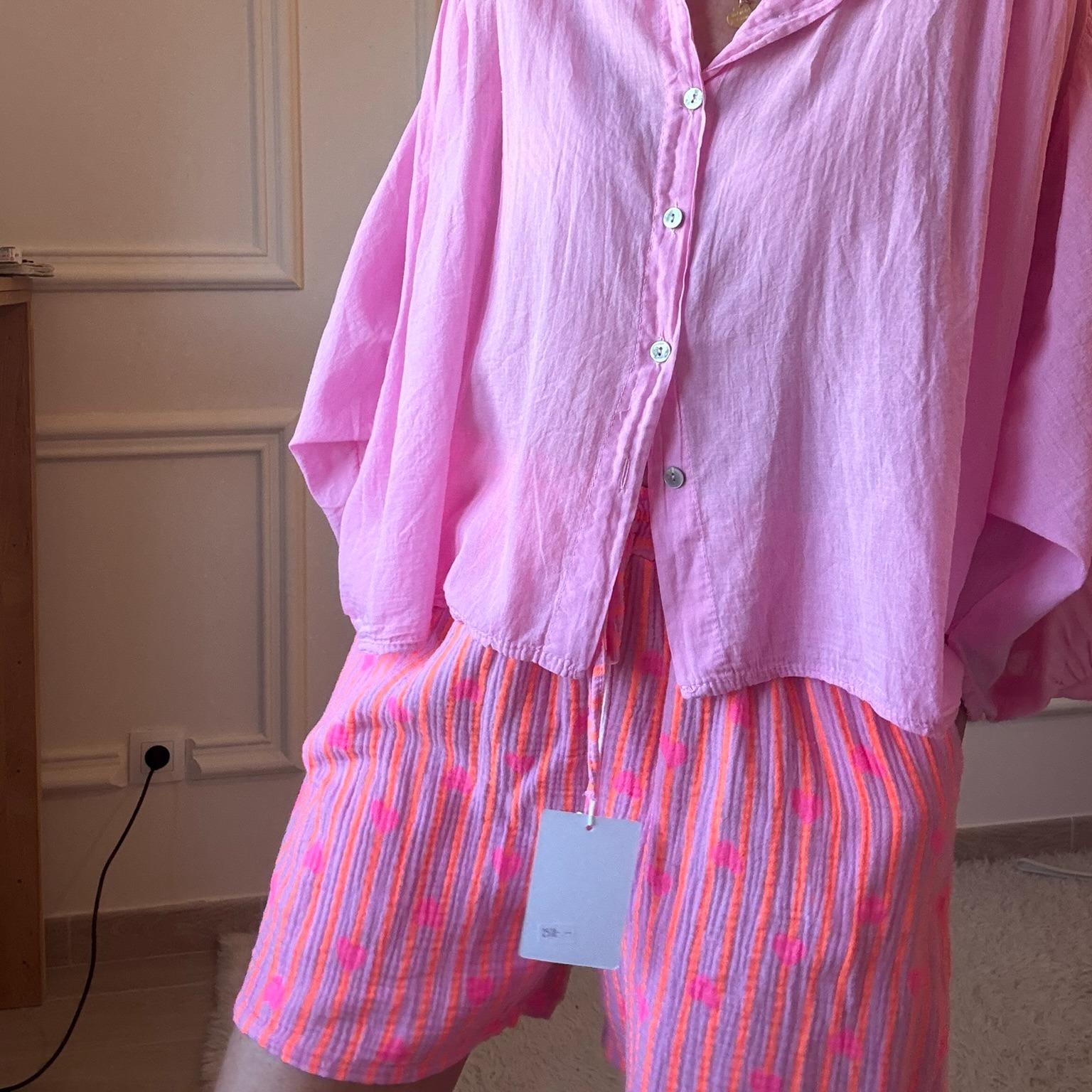 PANTALON ORANGE ET FUCHSIA NOELINE EN GAZE DE COTON  (1)