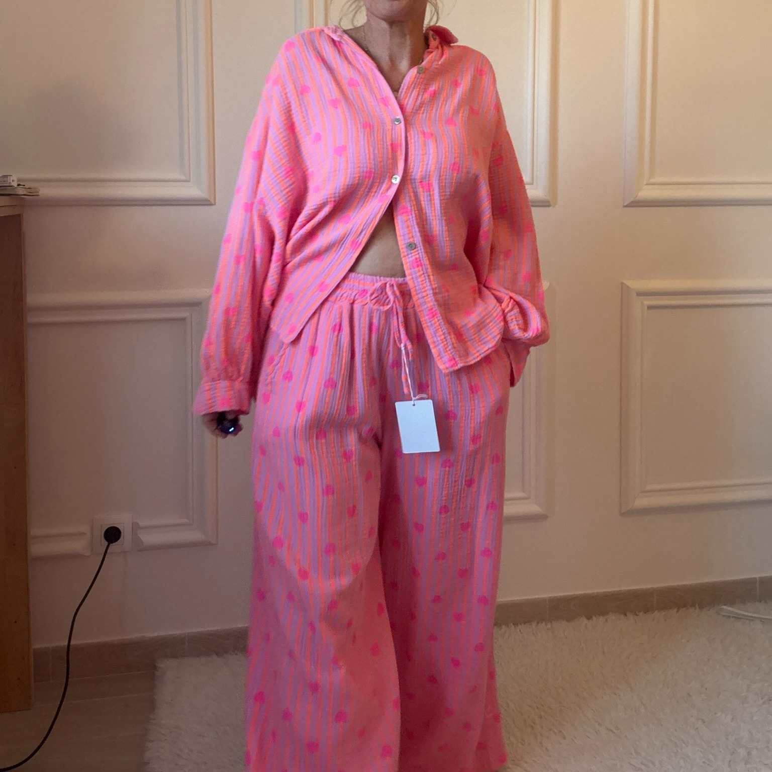 PANTALON ORANGE ET FUCHSIA NOELINE EN GAZE DE COTON  (6)
