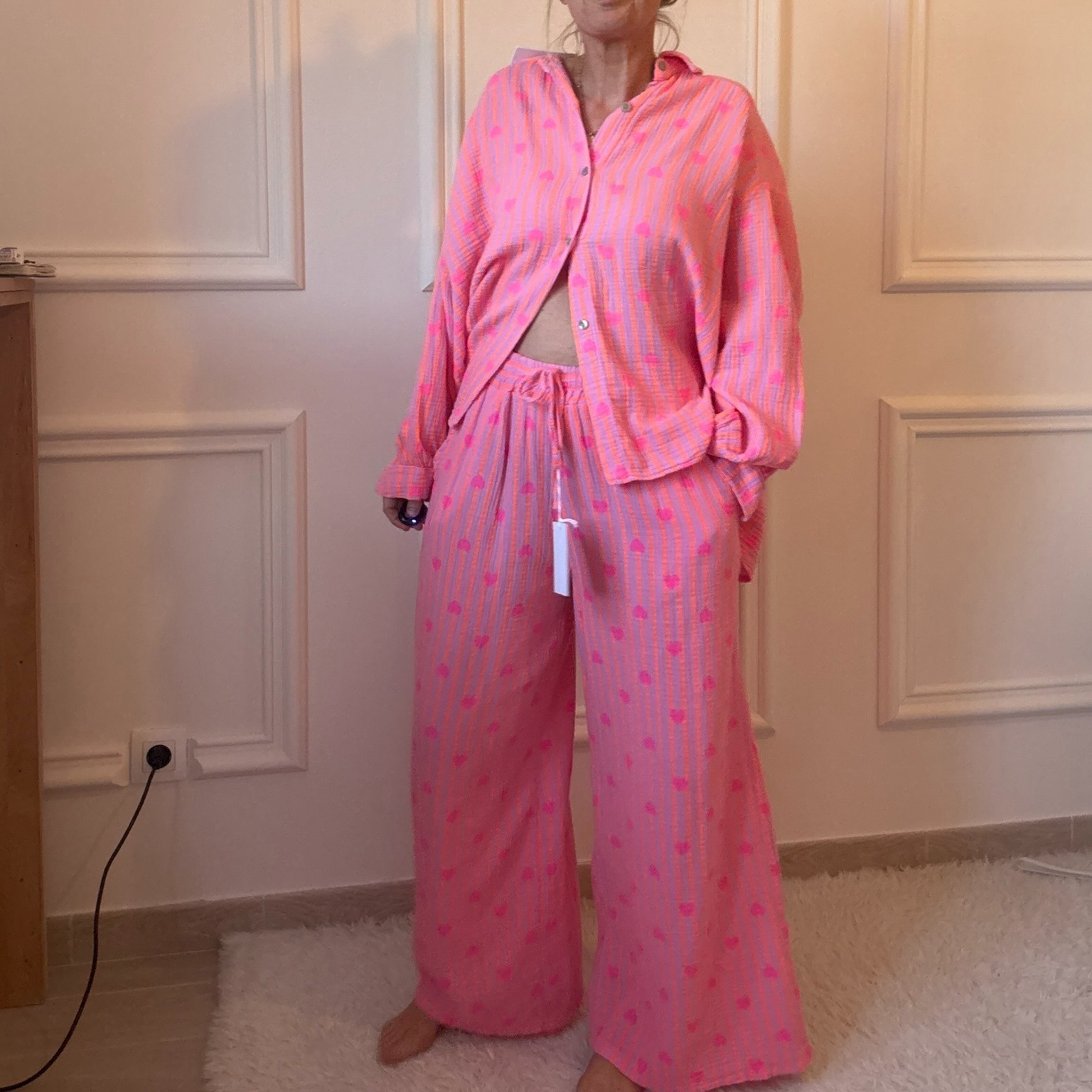 PANTALON ORANGE ET FUCHSIA NOELINE EN GAZE DE COTON  (5)