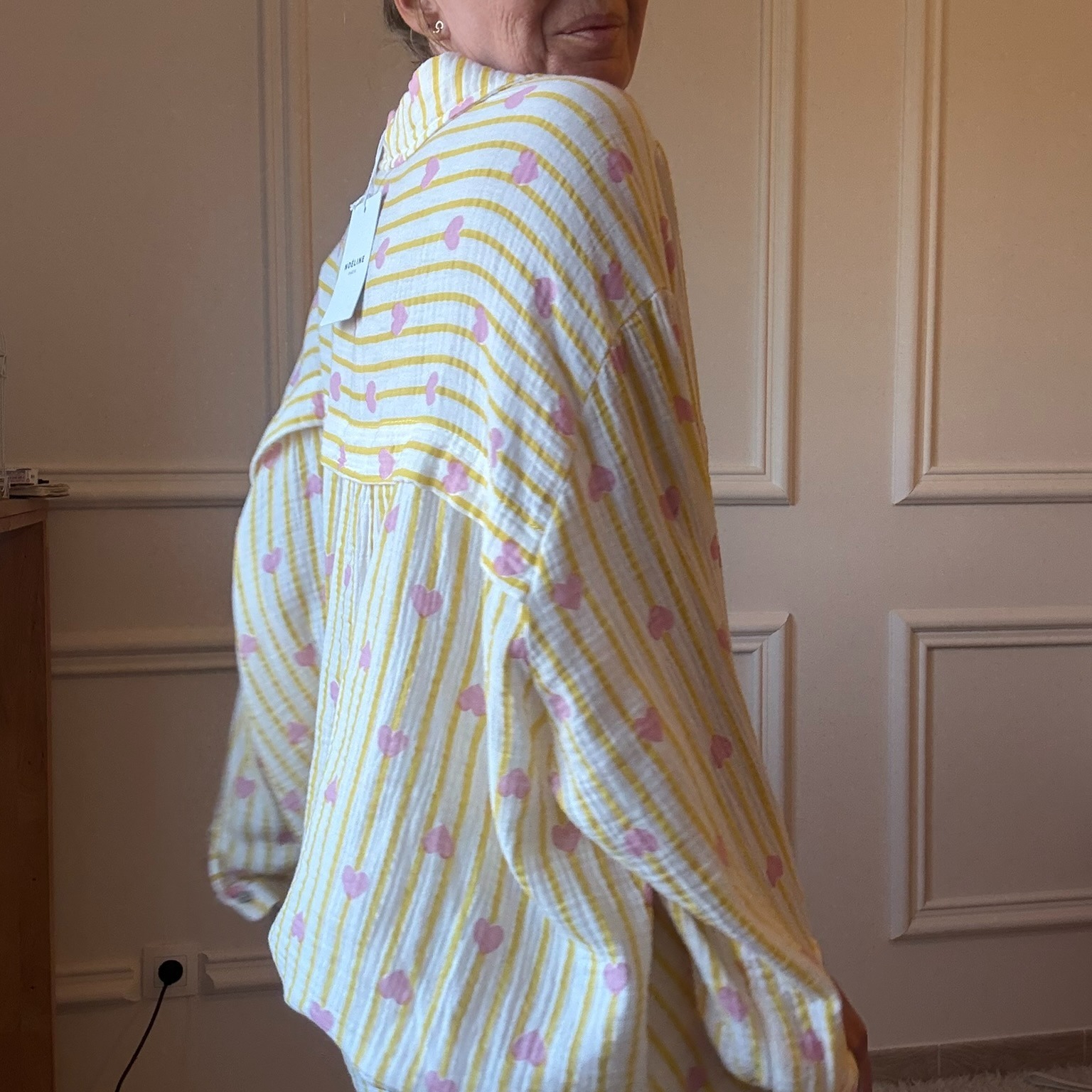 CHEMISE ROSE ET JAUNE NOELINE EN GAZE DE COTON  (10)