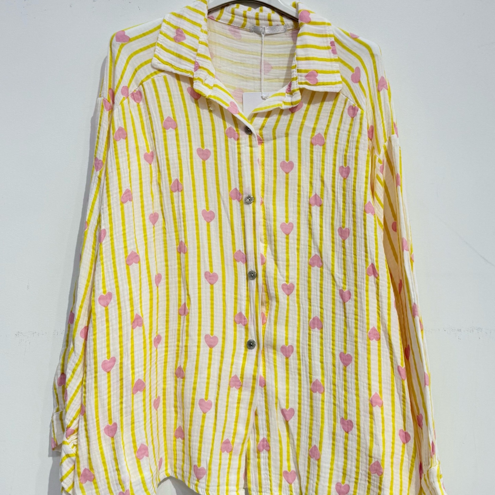 01 CHEMISE ROSE ET JAUNE NOELINE EN GAZE DE COTON
