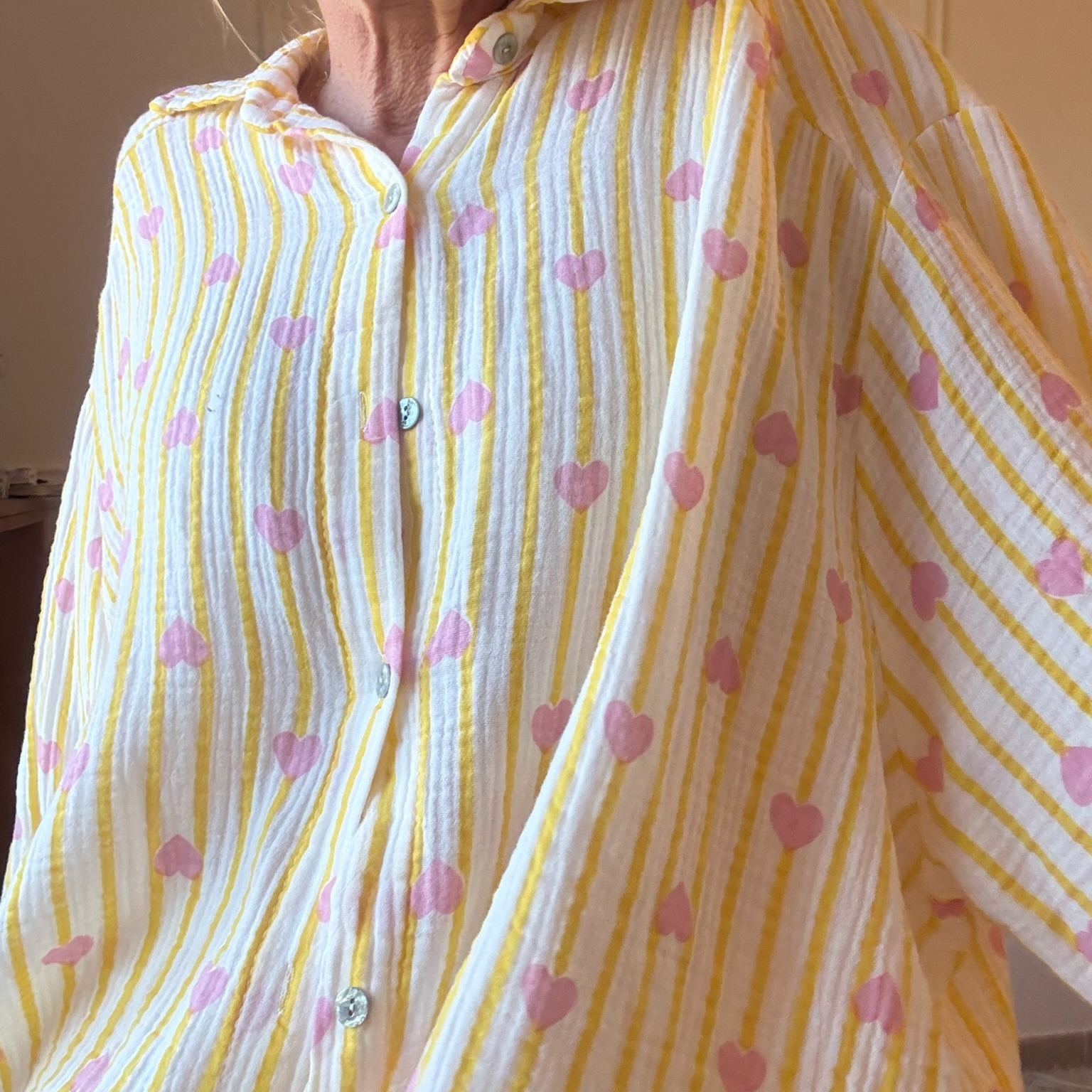 CHEMISE ROSE ET JAUNE NOELINE EN GAZE DE COTON  (11)