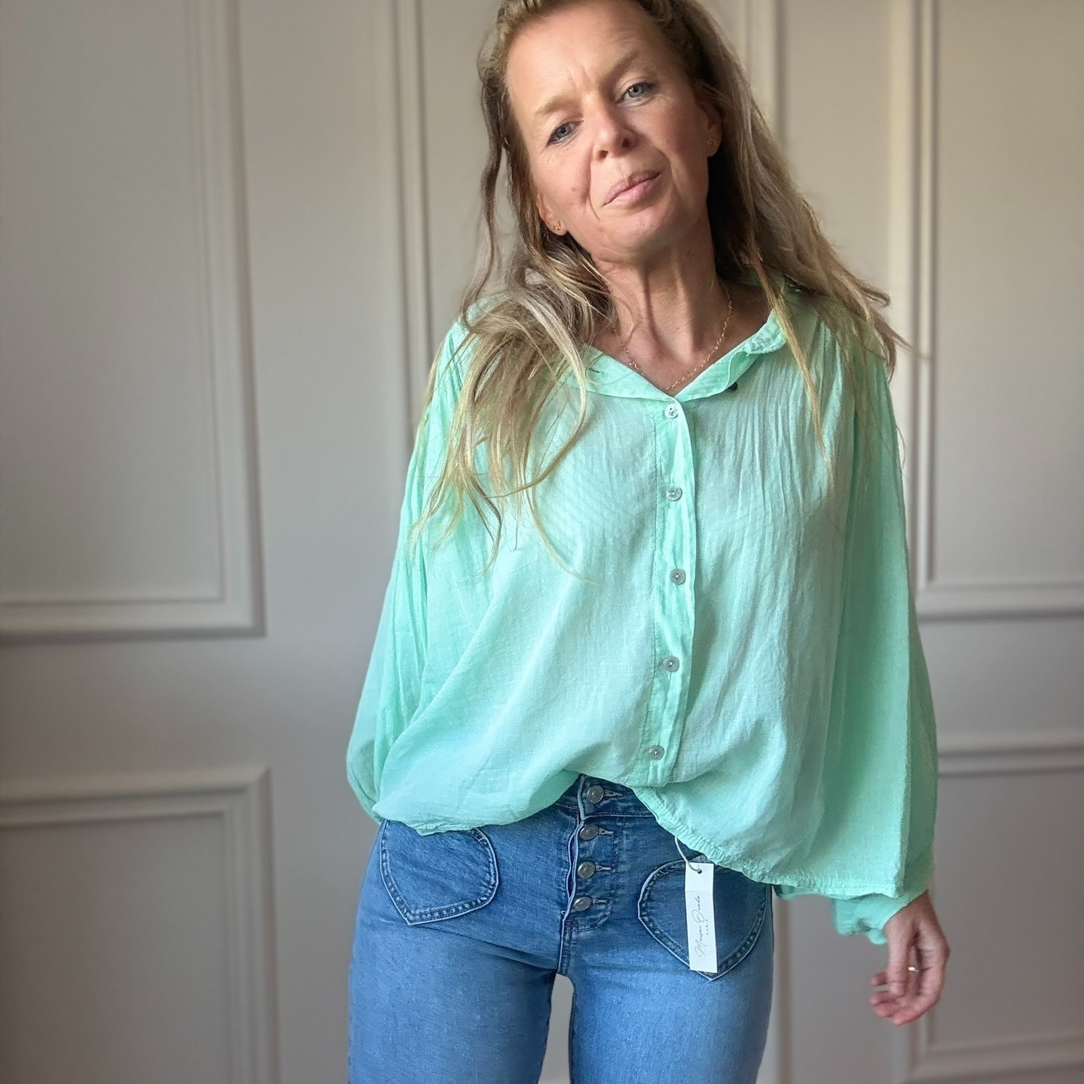 BLOUSE EN VOILE DE COTON VERT DEAU NOELINE (1)