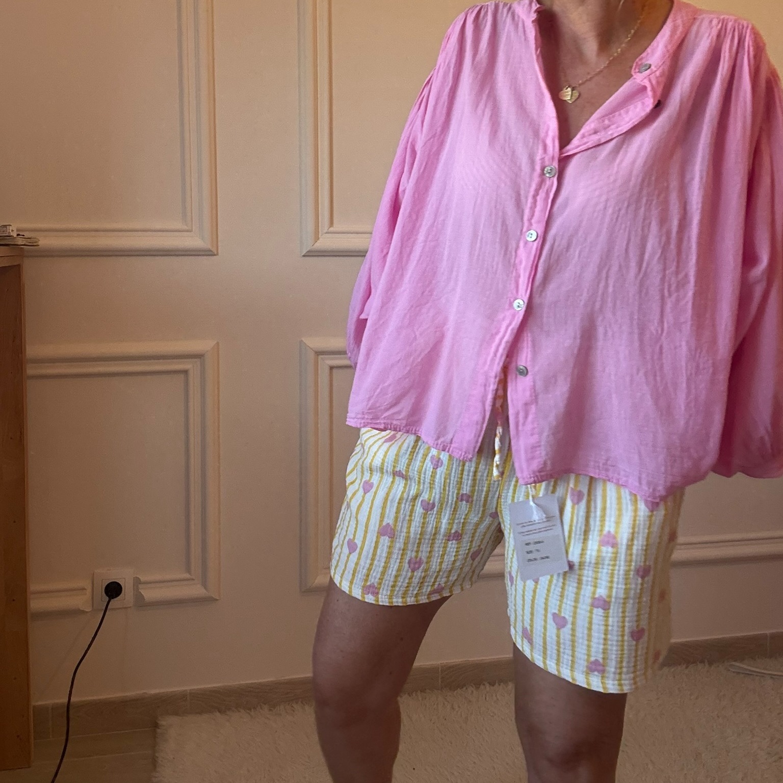 SHORT ROSE ET JAUNE NOELINE EN GAZE DE COTON  (3)