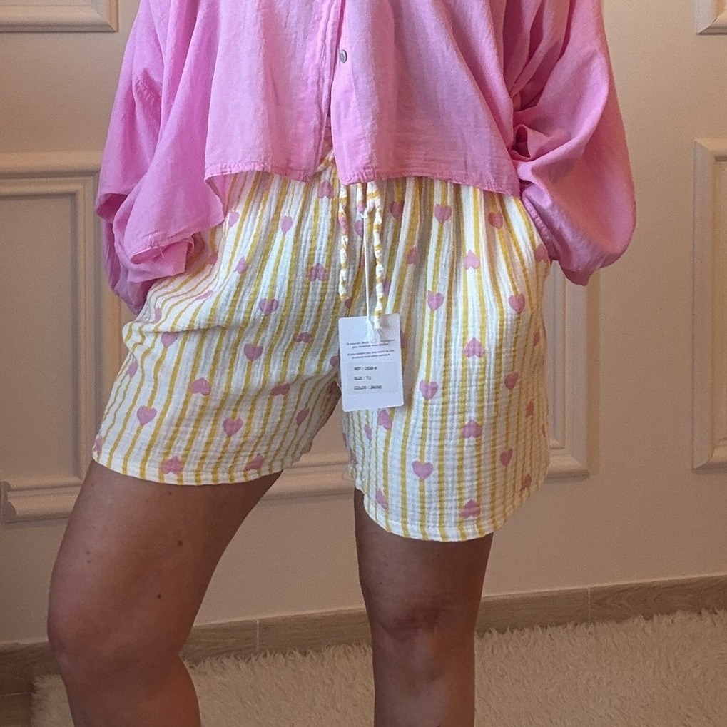 SHORT ROSE ET JAUNE NOELINE EN GAZE DE COTON  (2)