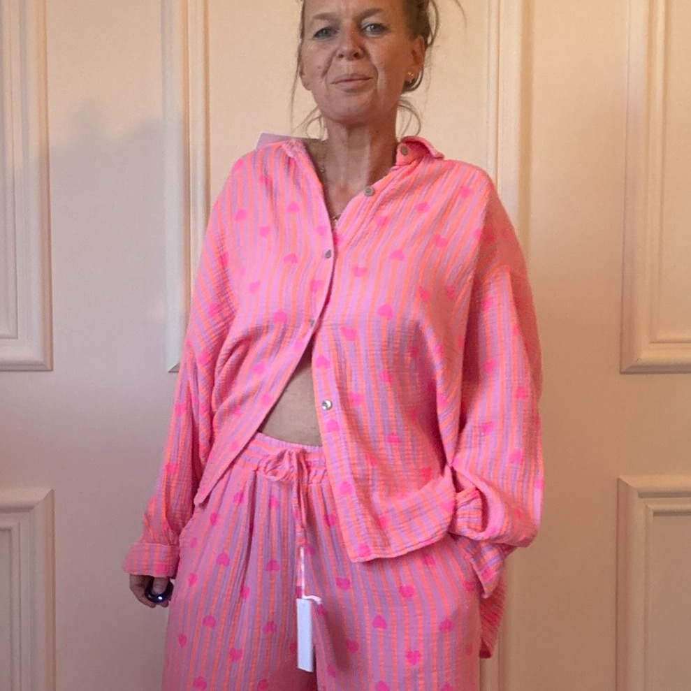 01 CHEMISE ORANGE ET FUCHSIA NOELINE EN GAZE DE COTON (2)