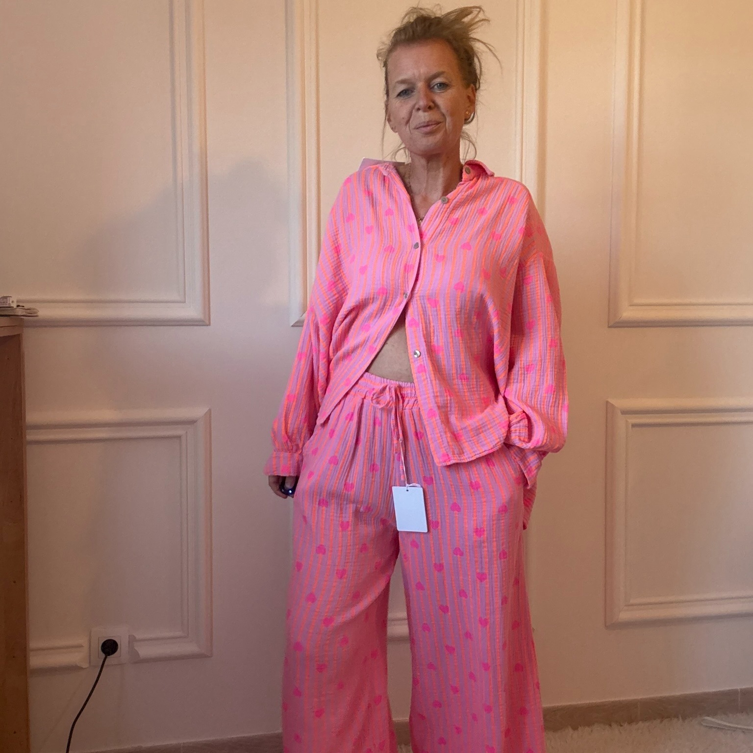 01 CHEMISE ORANGE ET FUCHSIA NOELINE EN GAZE DE COTON (1)