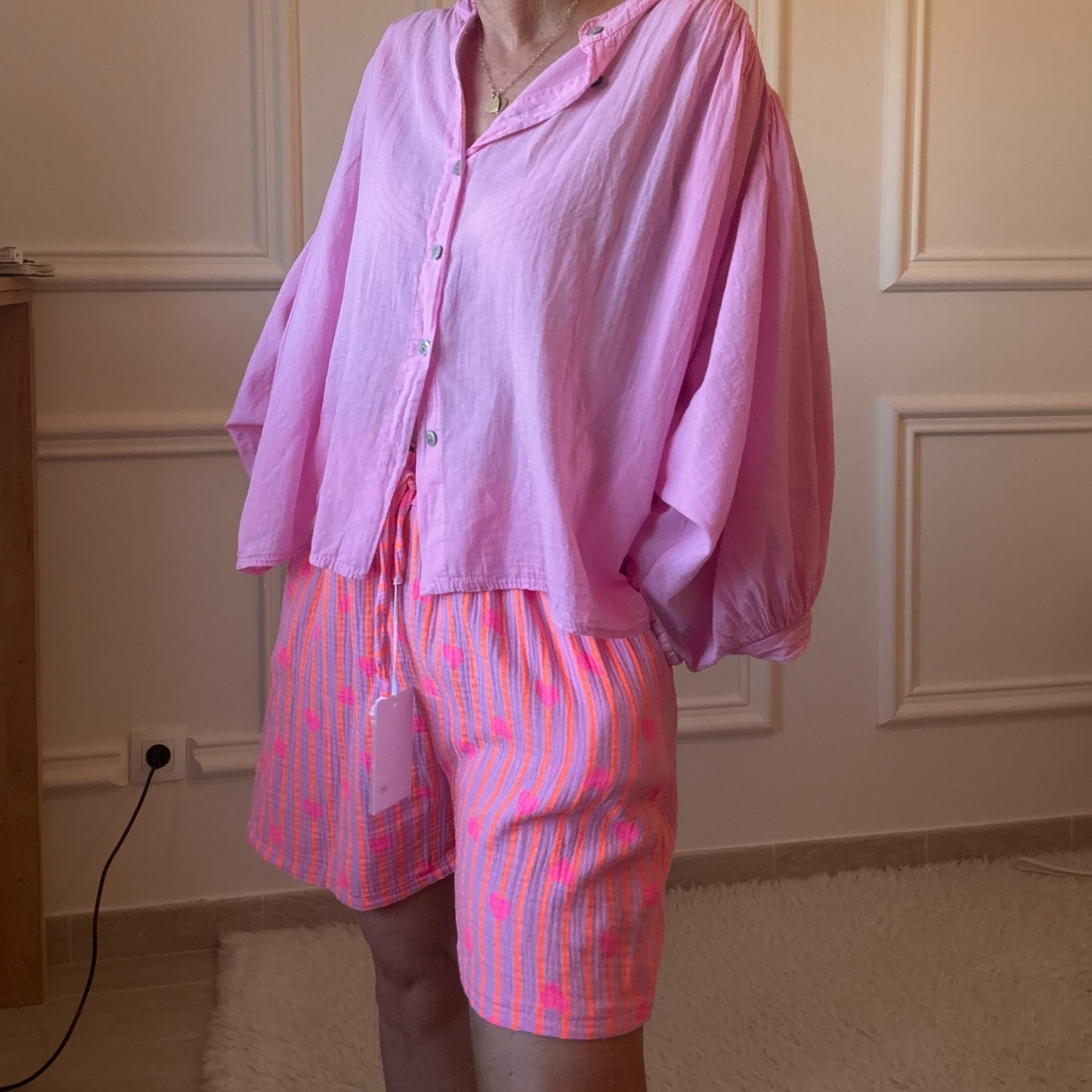 SHORT ORANGE ET FUCHSIA NOELINE EN GAZE DE COTON  (5)