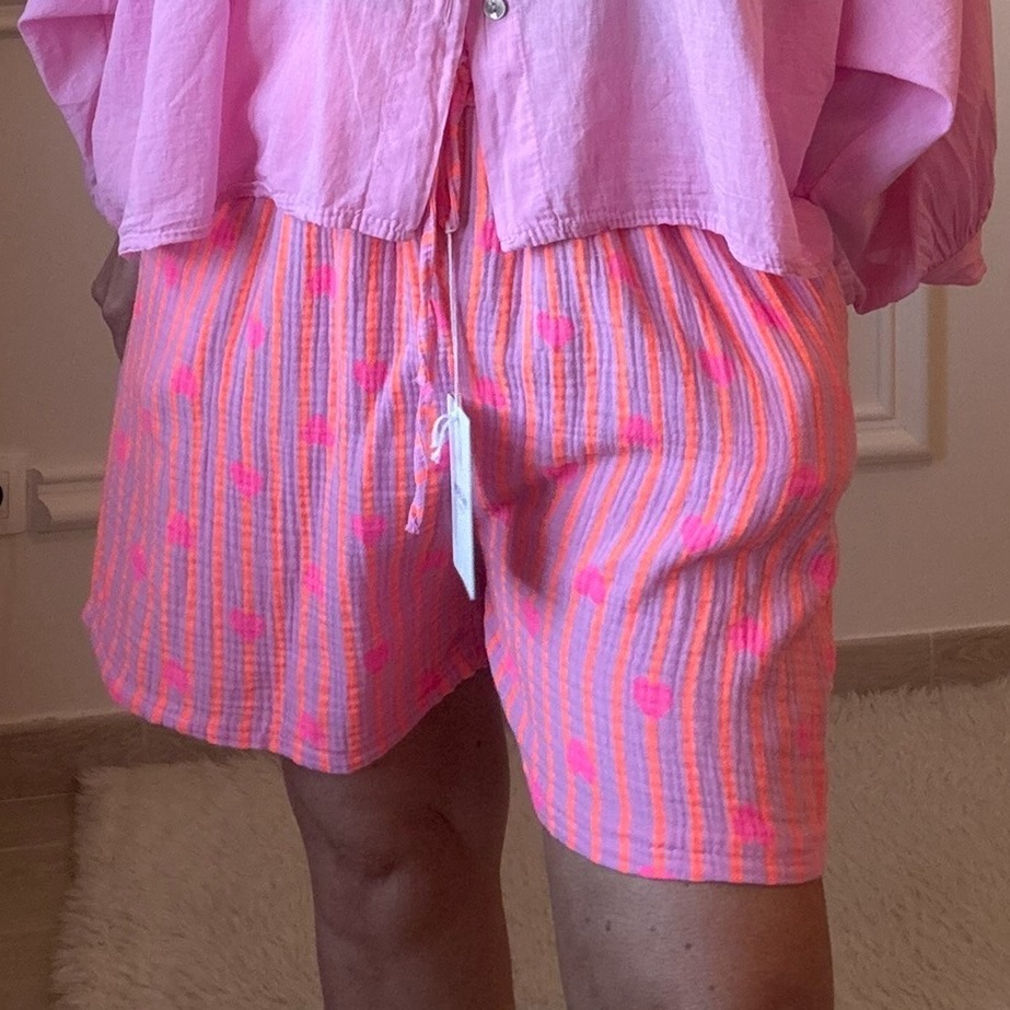 SHORT ORANGE ET FUCHSIA NOELINE EN GAZE DE COTON  (4)