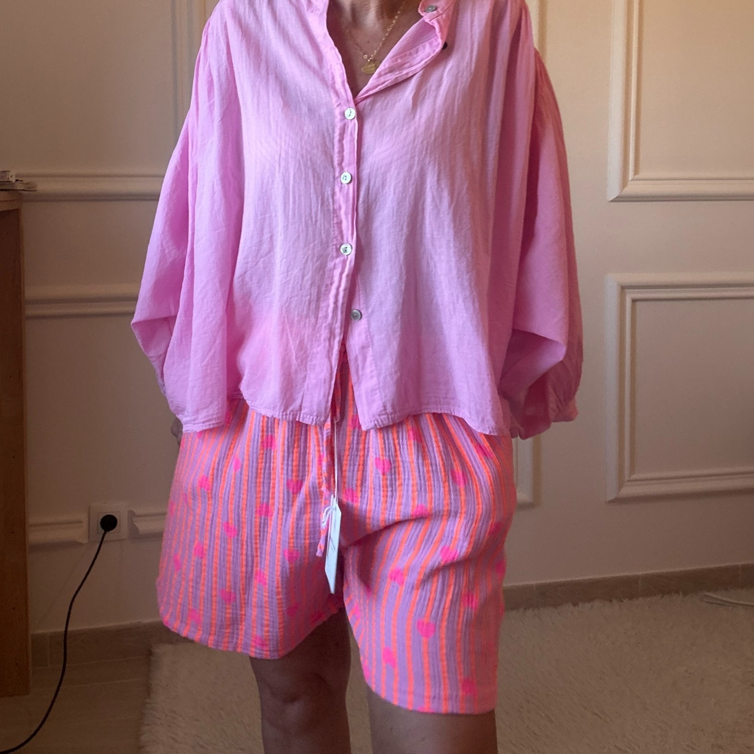 SHORT ORANGE ET FUCHSIA NOELINE EN GAZE DE COTON  (3)