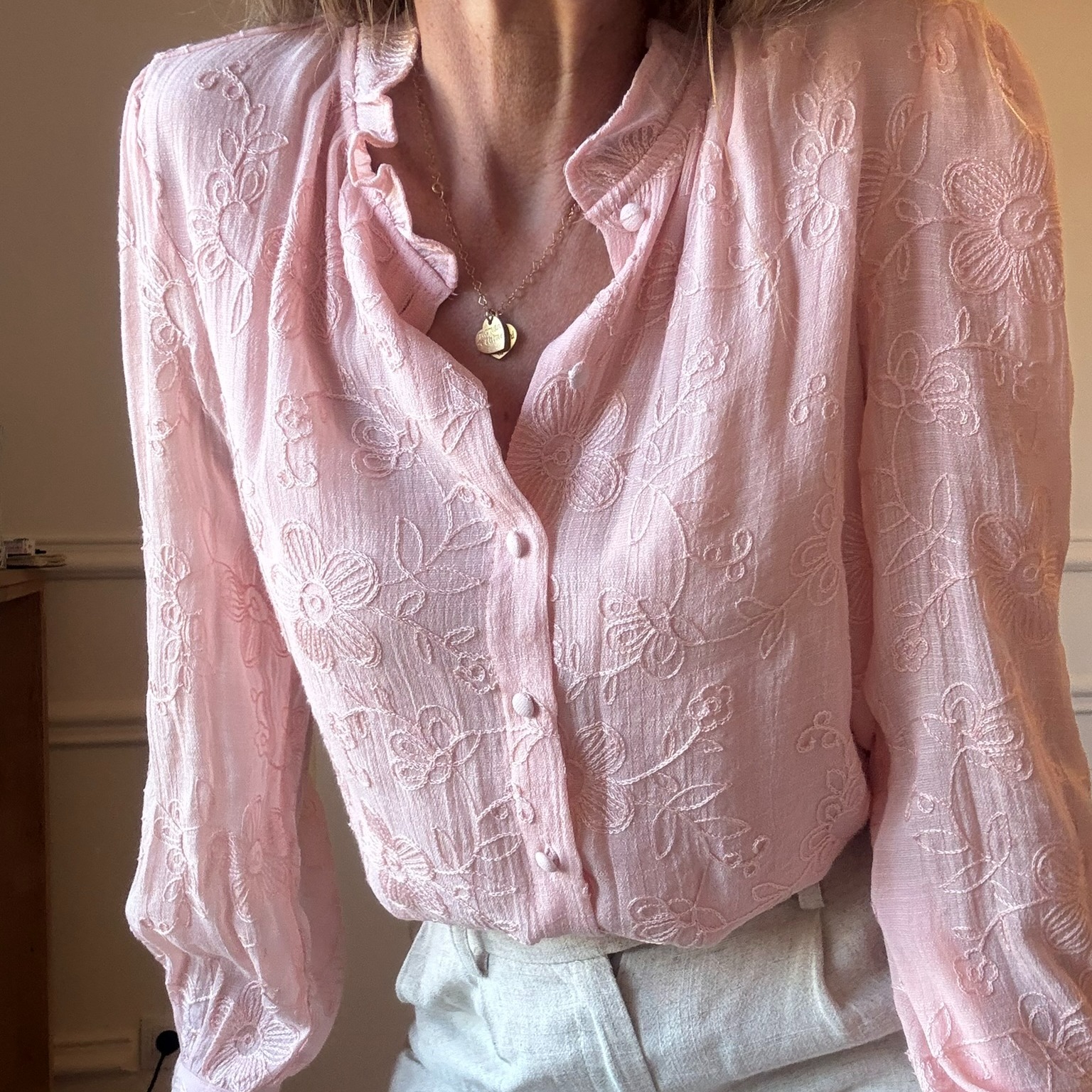 CHECK IN Pampolina schönes Shirt rosa Stickerei Perlen Gr