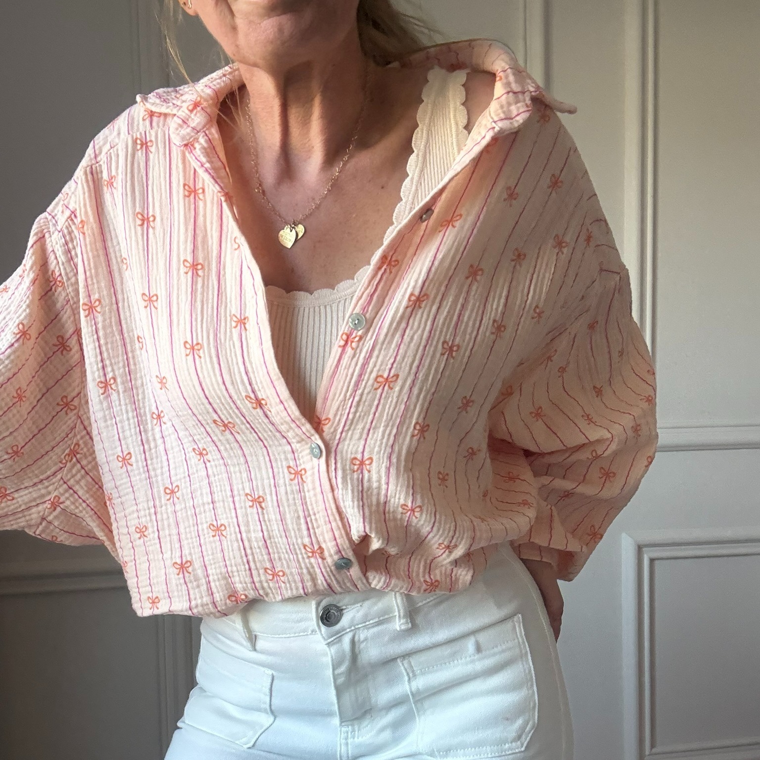CHEMISE ORANGE FLOT SELMA NOELINE EN GAZE DE COTON (6)