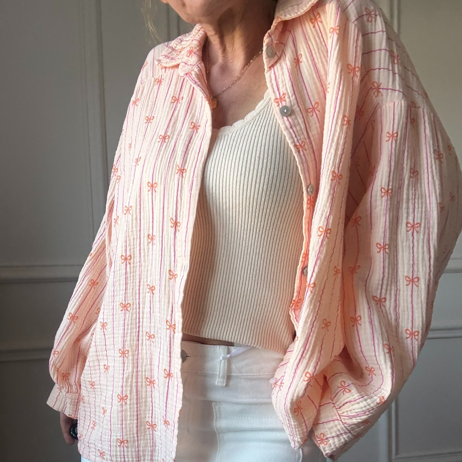 CHEMISE ORANGE FLOT SELMA NOELINE EN GAZE DE COTON (2)