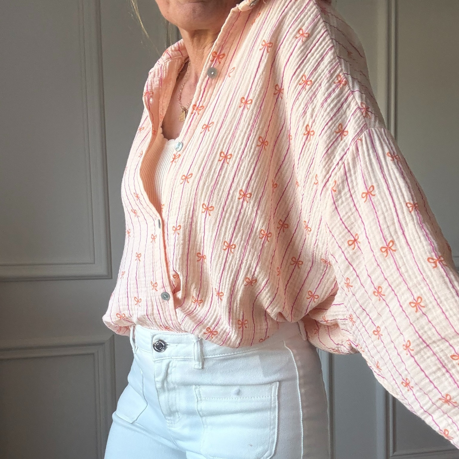 CHEMISE ORANGE FLOT SELMA NOELINE EN GAZE DE COTON (7)