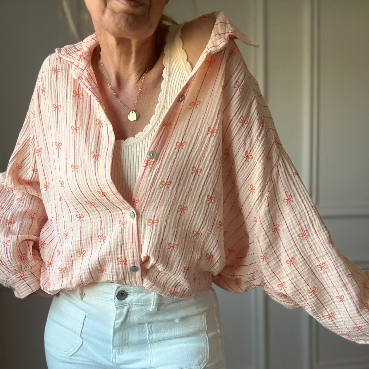 CHEMISE ORANGE FLOT SELMA NOELINE EN GAZE DE COTON (9)
