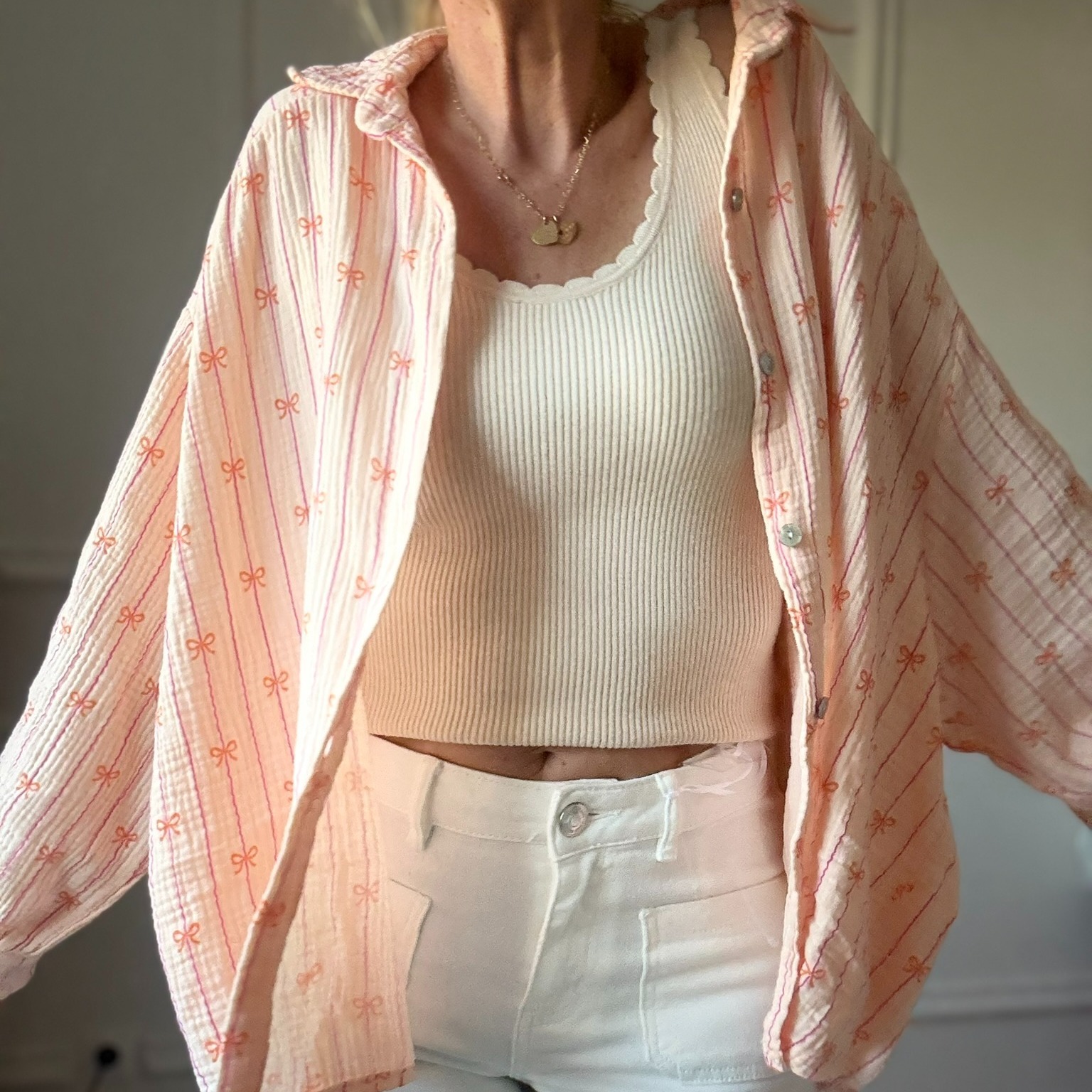 CHEMISE ORANGE FLOT SELMA NOELINE EN GAZE DE COTON (11)