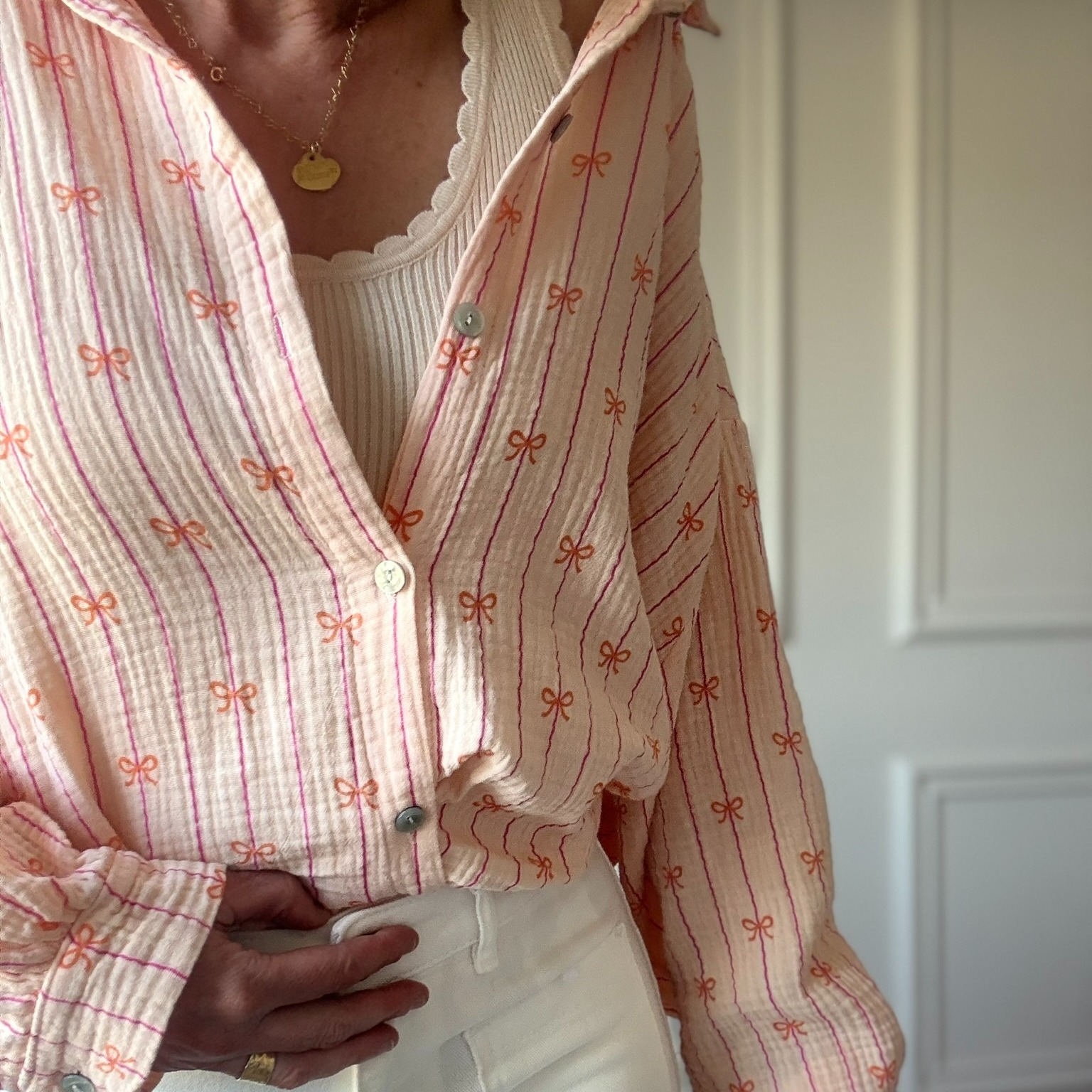 CHEMISE ORANGE FLOT SELMA NOELINE EN GAZE DE COTON (8)
