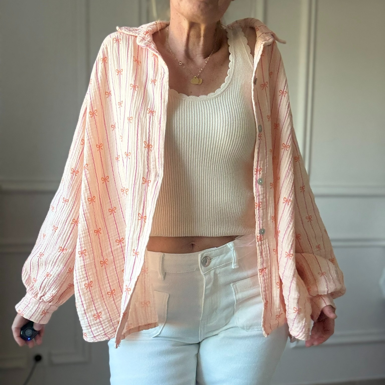 CHEMISE ORANGE FLOT SELMA NOELINE EN GAZE DE COTON (12)