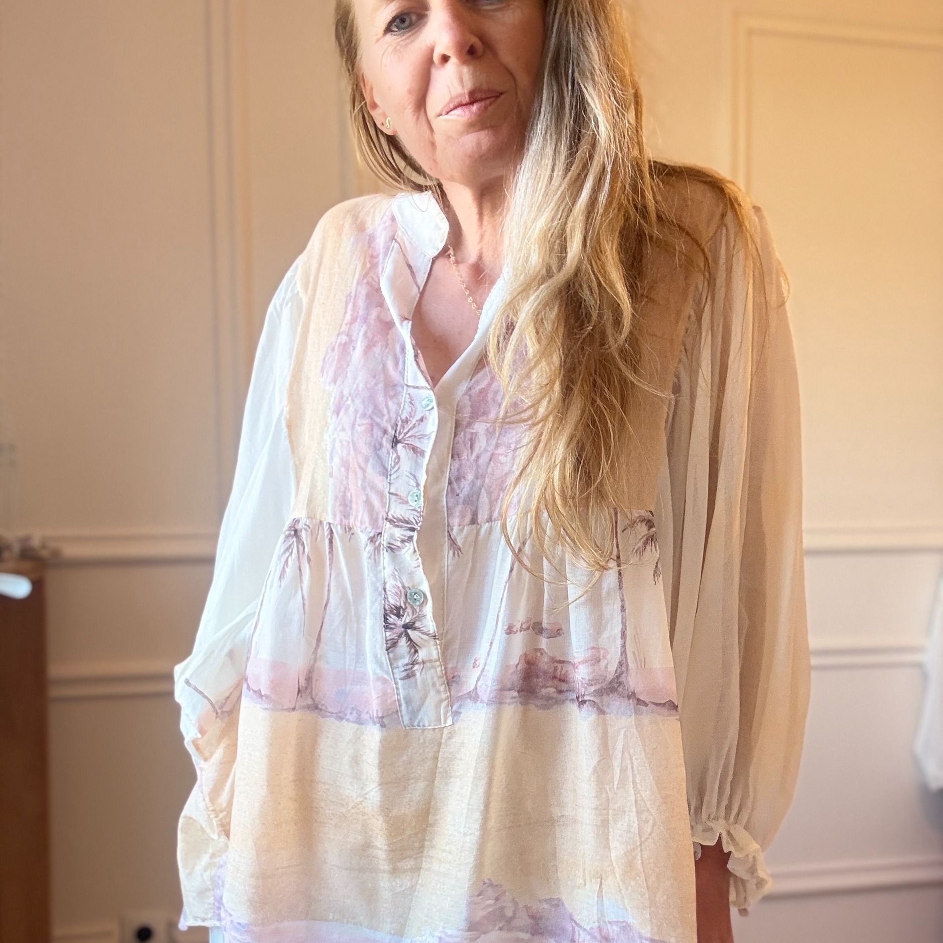 05 VENUS BLOUSE EN VOILE DE COTON PALMIER beige NOELINE (1)