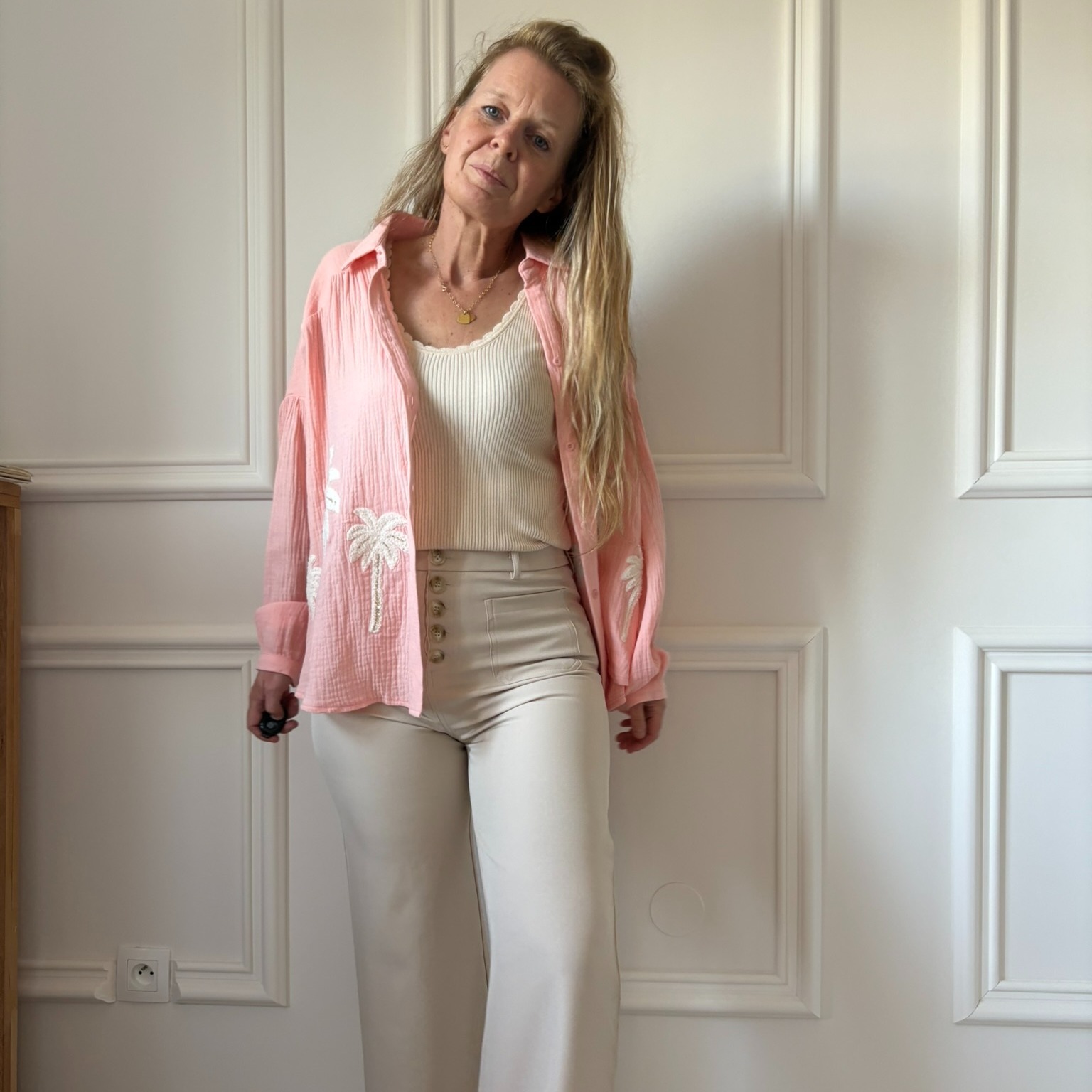 PANTALON EMMAELLA ALIX BEIGE TAILLE HAUTE POCHE PLAQUEE