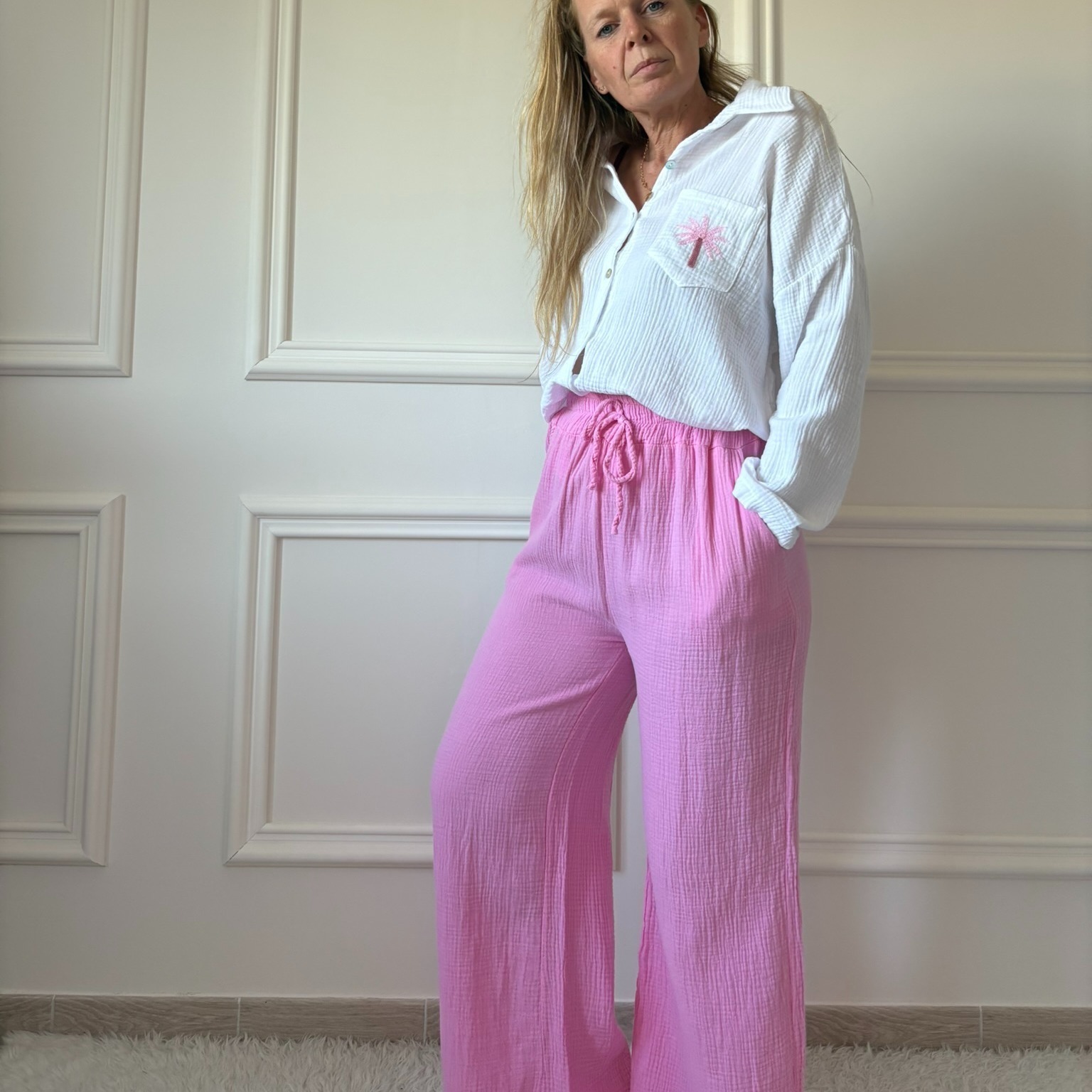 EVASION ROSE Pantalon gaze de coton rose lacomy zelia peace nlove april vintage (3)