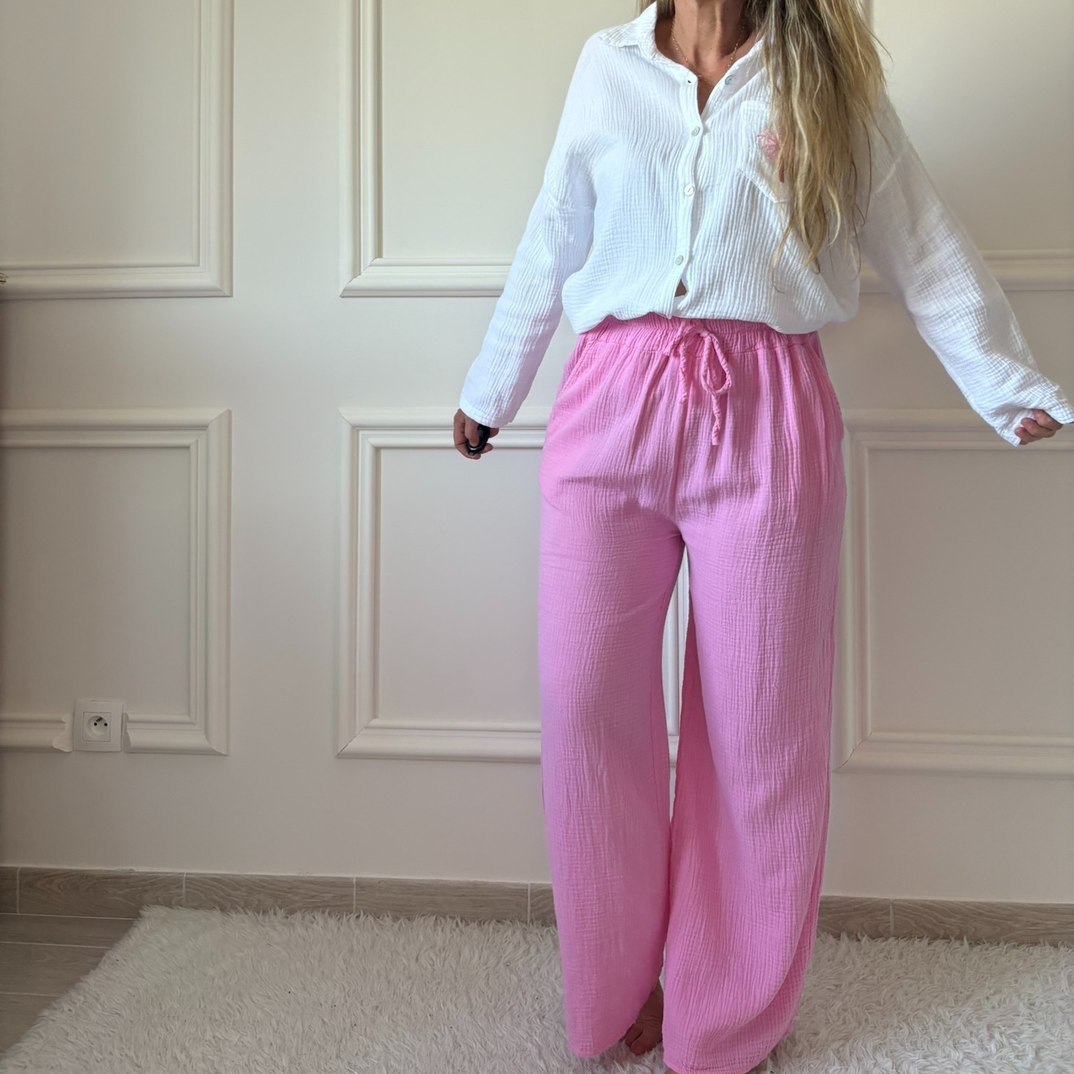 EVASION ROSE Pantalon gaze de coton rose lacomy zelia peace nlove april vintage (4)