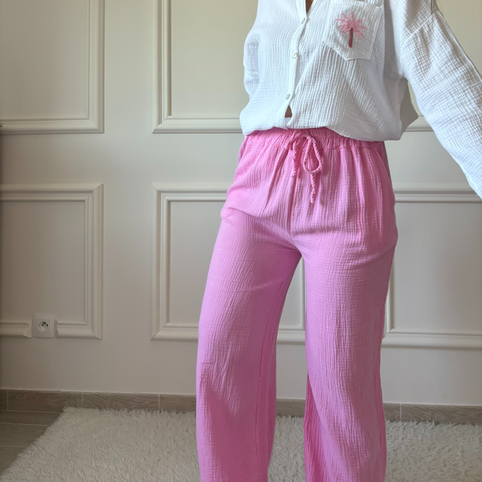 EVASION ROSE Pantalon gaze de coton rose lacomy zelia peace nlove april vintage (1)