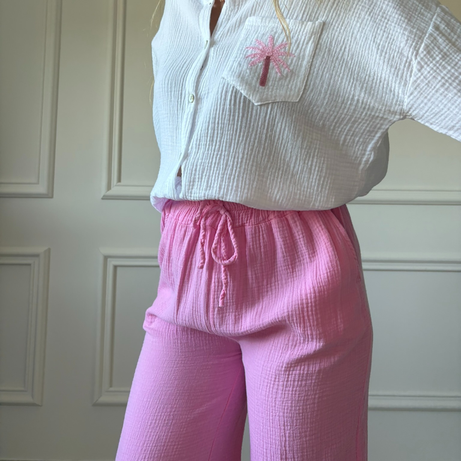 EVASION ROSE Pantalon gaze de coton rose lacomy zelia peace nlove april vintage (2)