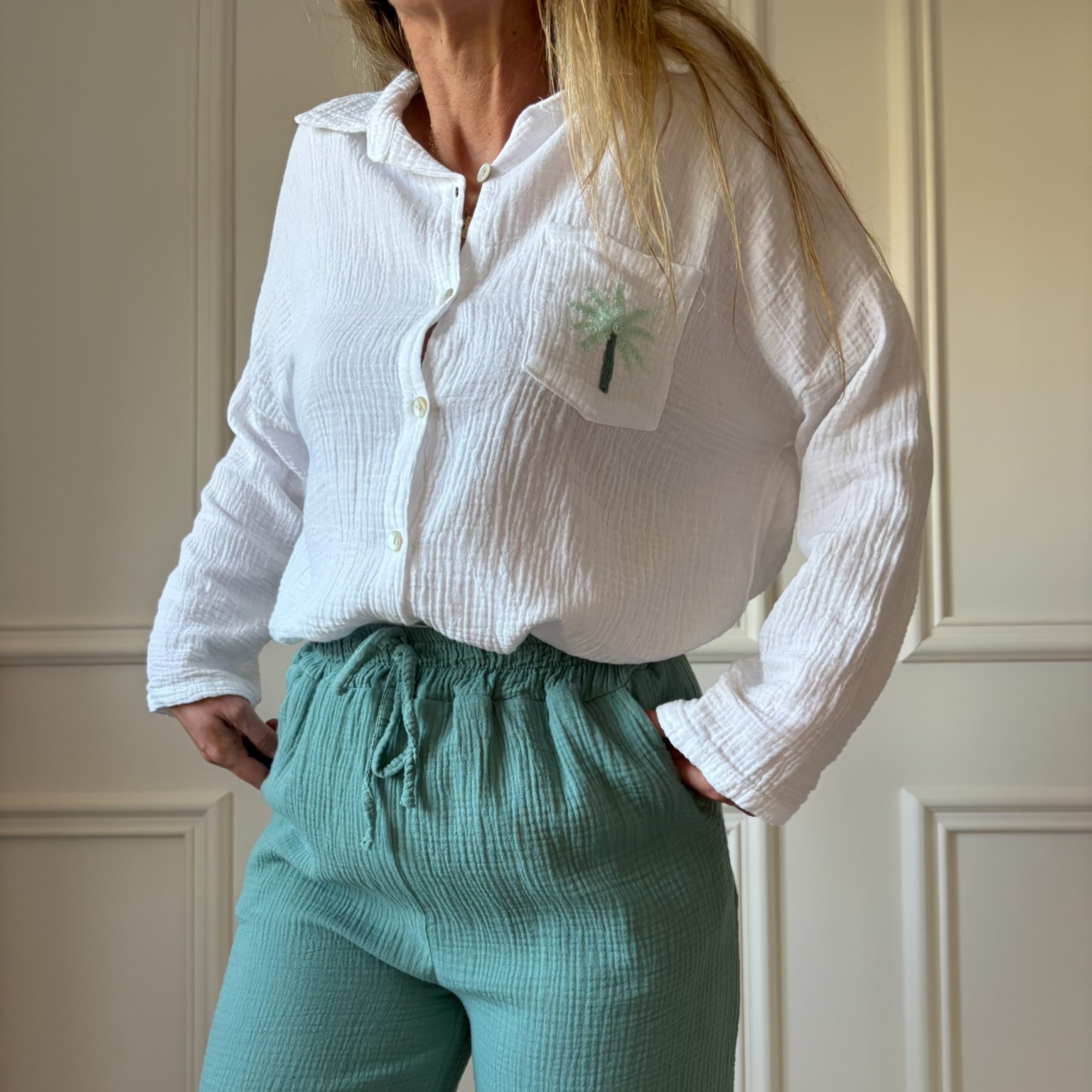 CHEMISE PALMIER gaze de coton vert lacomy zelia peace nlove april vintage (9)