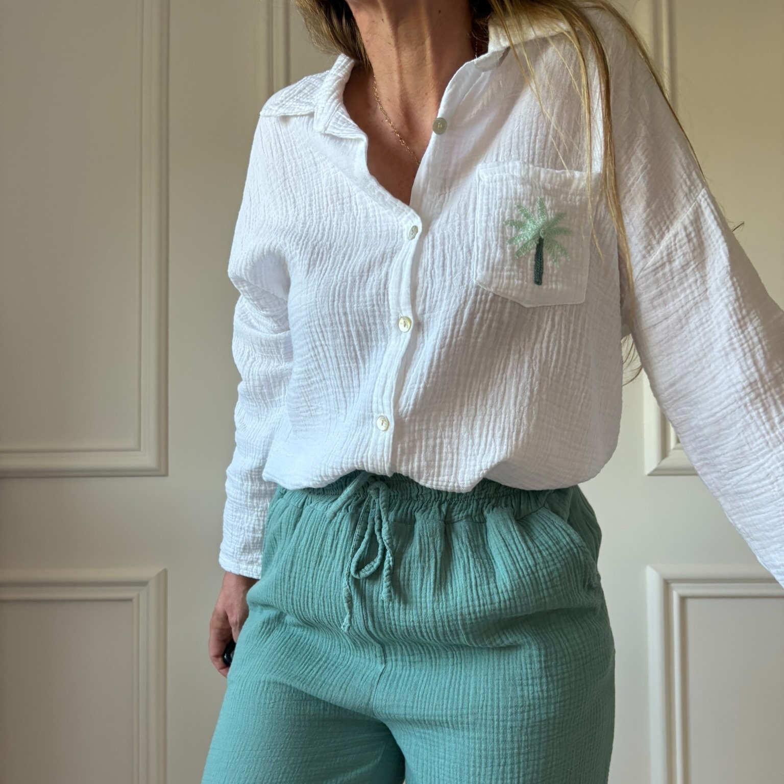 CHEMISE PALMIER gaze de coton vert lacomy zelia peace nlove april vintage (11)
