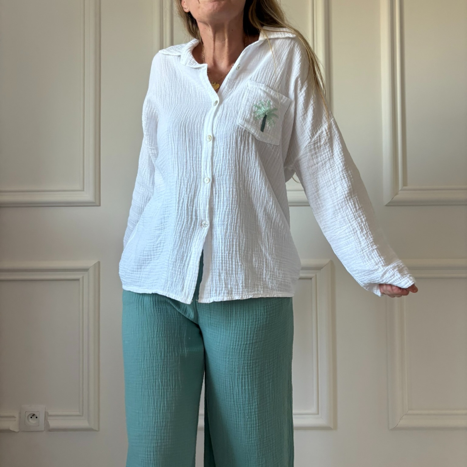 PALMIER CHEMISE Gaze de coton vert lacomy zelia peace nlove april vintage (15)