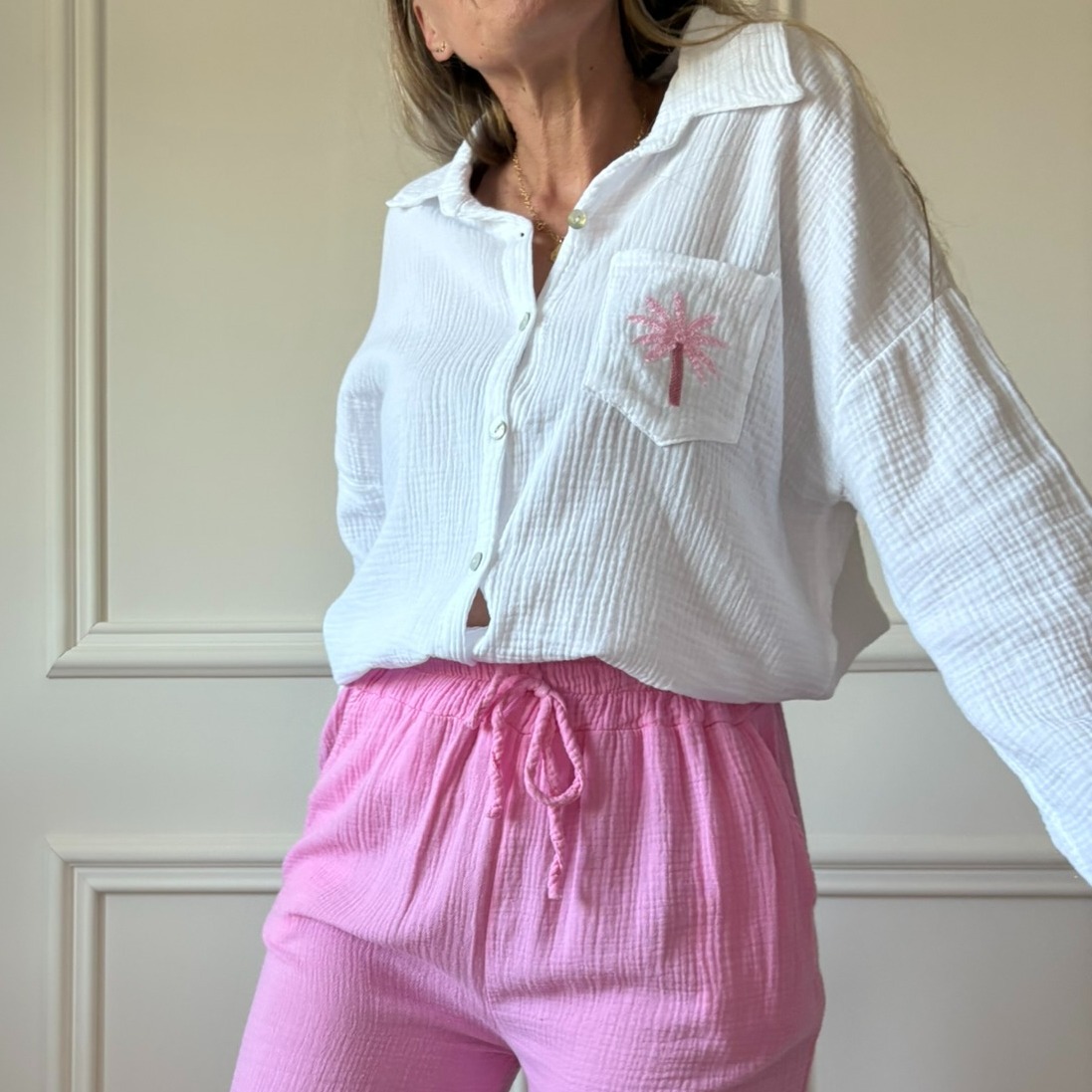 palmier ROSE chemise gaze de coton rose lacomy zelia peace nlove april vintage (1)