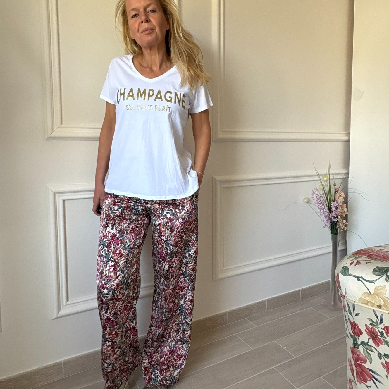 Pantalon tacheté  dans les tons bordeau avec tissu satiné peace nlove.JPEG (5)