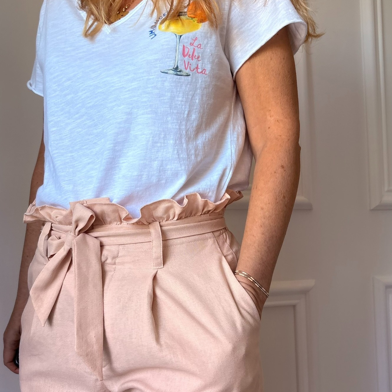Short peace nlove - rose - Taille haute avec ceinture à nouer.JPEG (2)