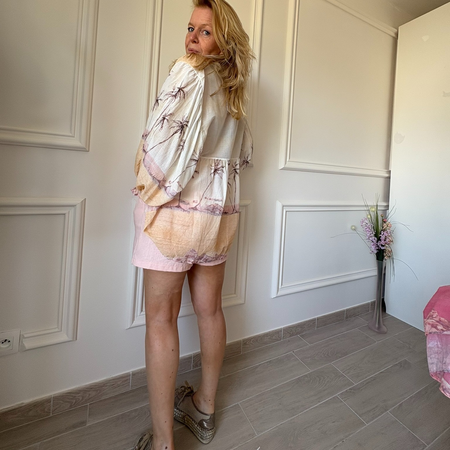 VENUS – Blouse en voile de coton palmier beige (1)