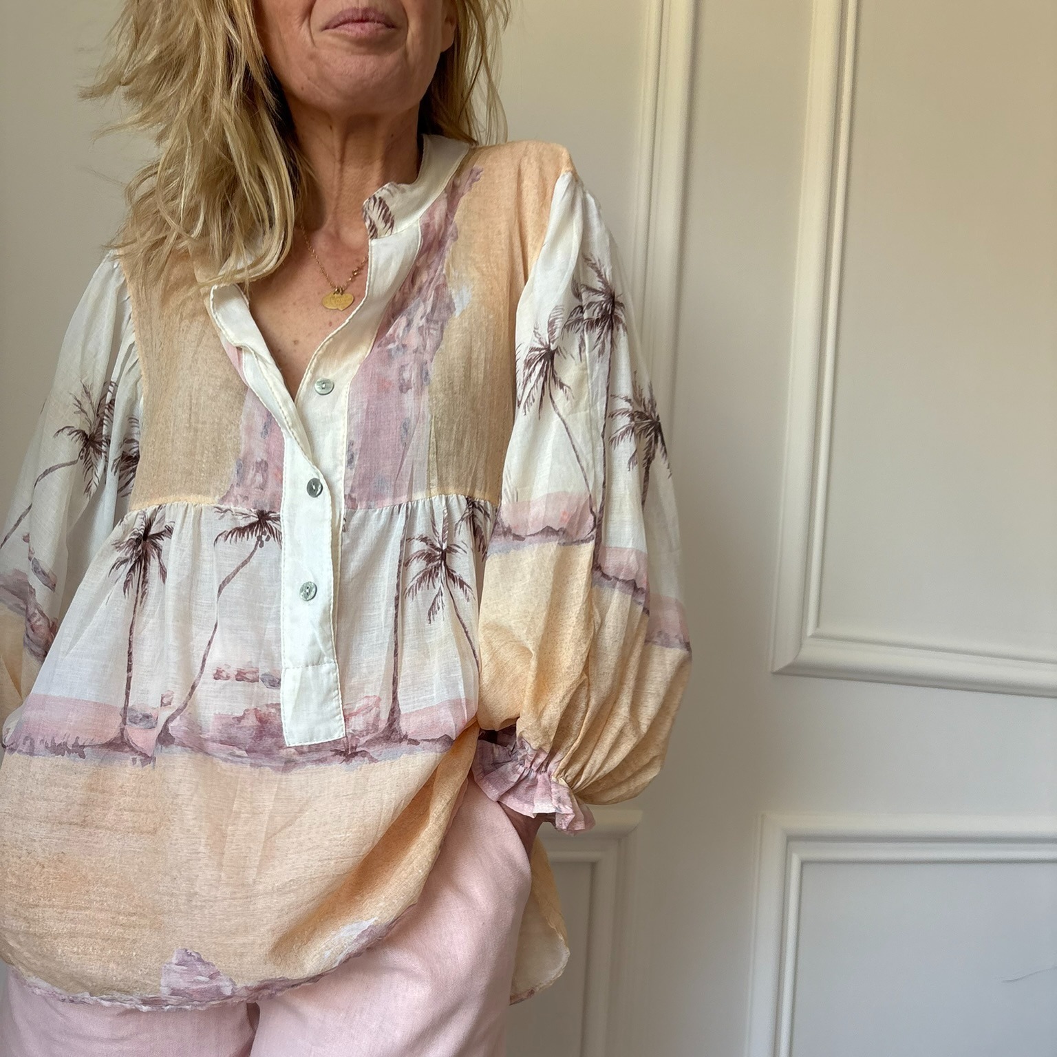 VENUS – Blouse en voile de coton palmier beige