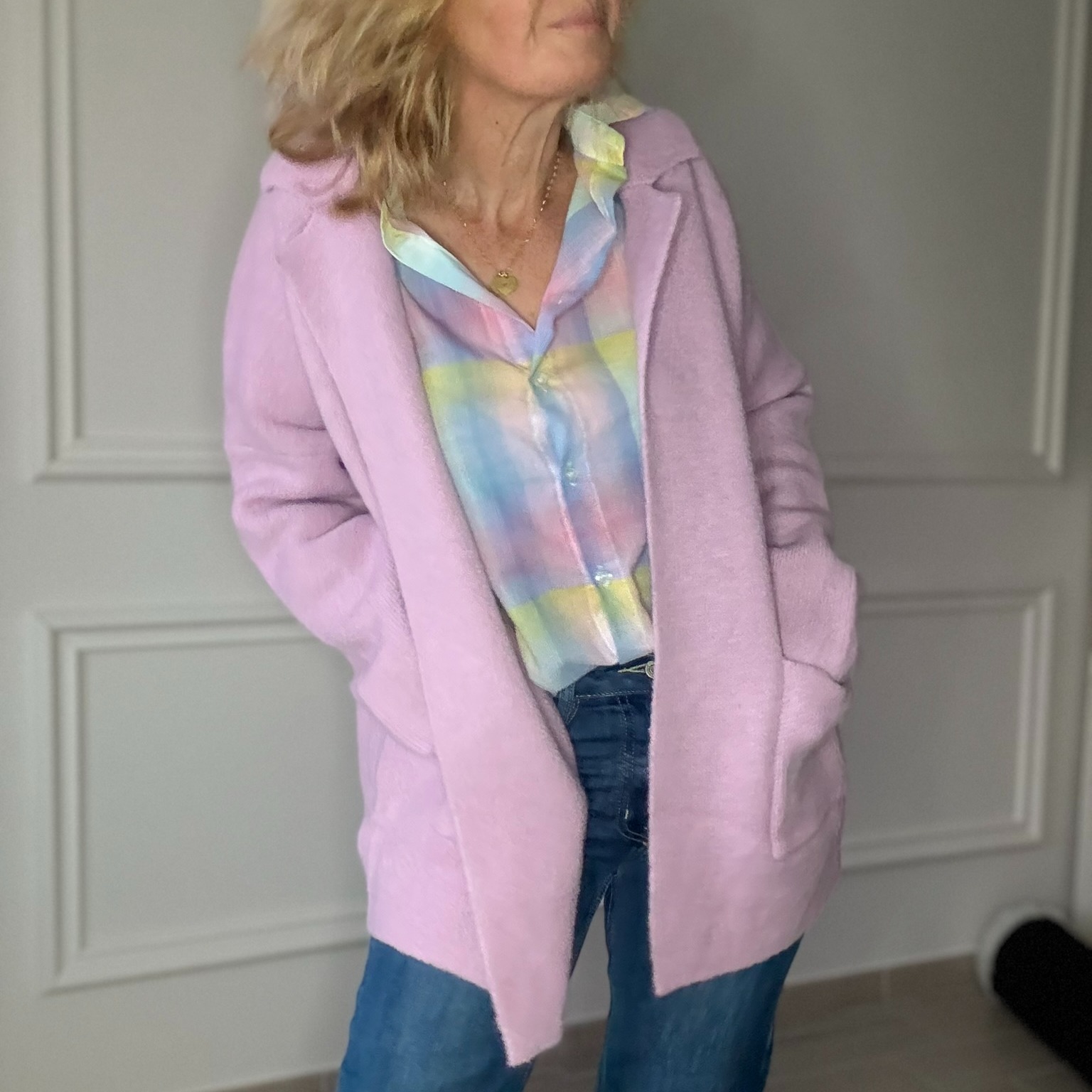 veste en laine rose