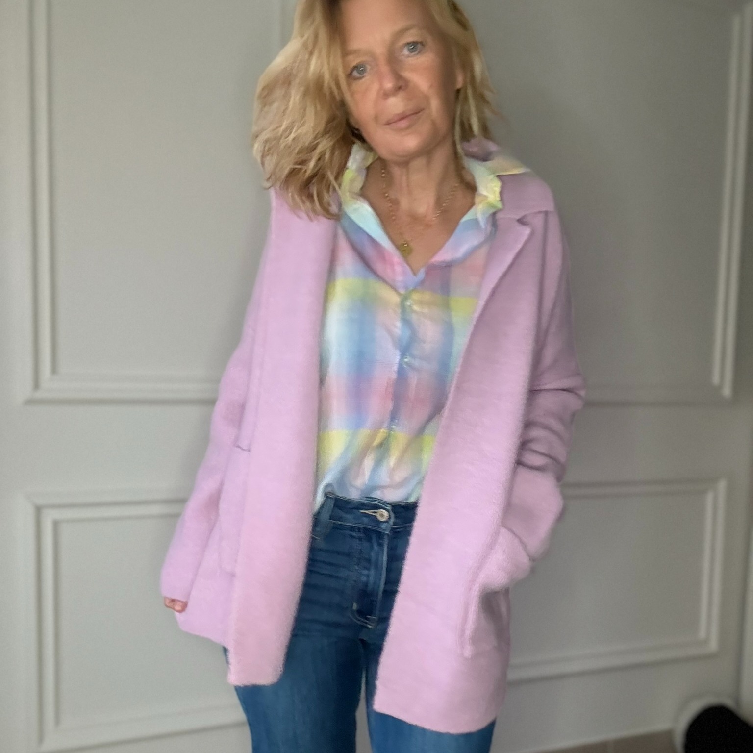 veste en maille lilas
